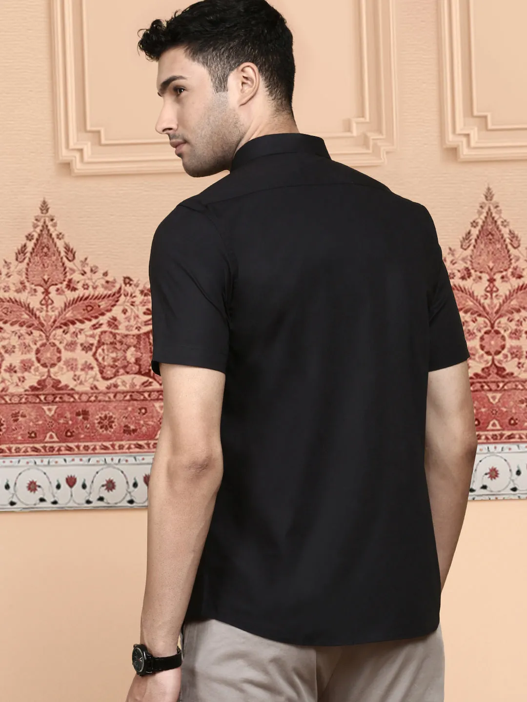 Men 100% Cotton Shirt Classic Black