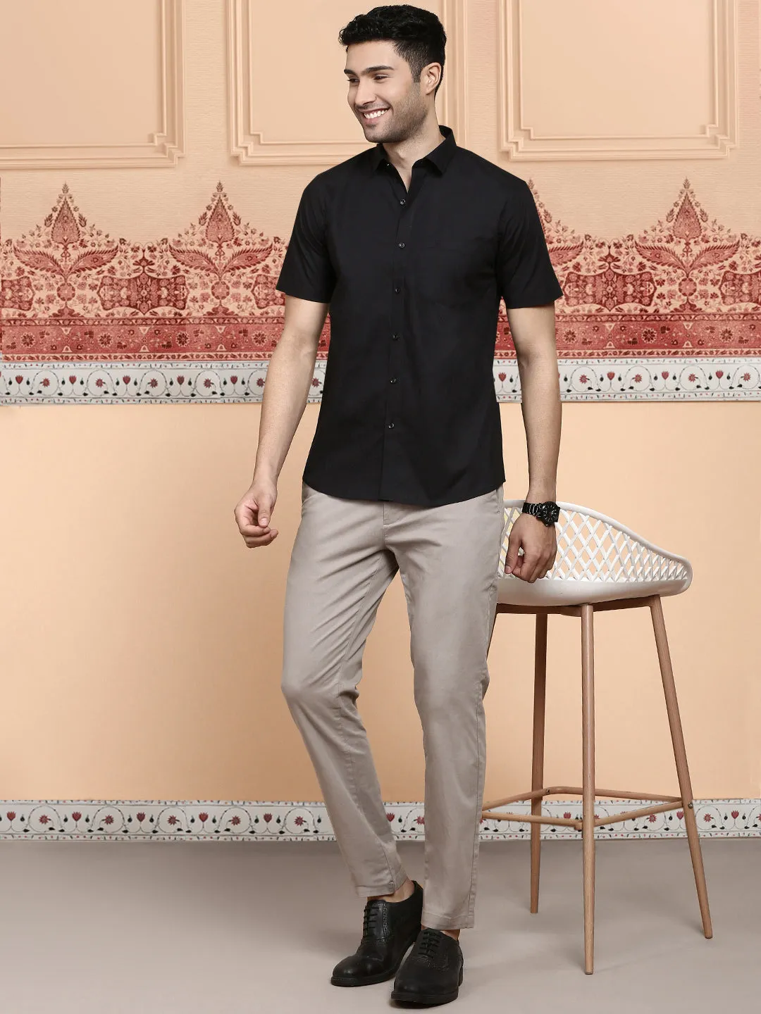 Men 100% Cotton Shirt Classic Black