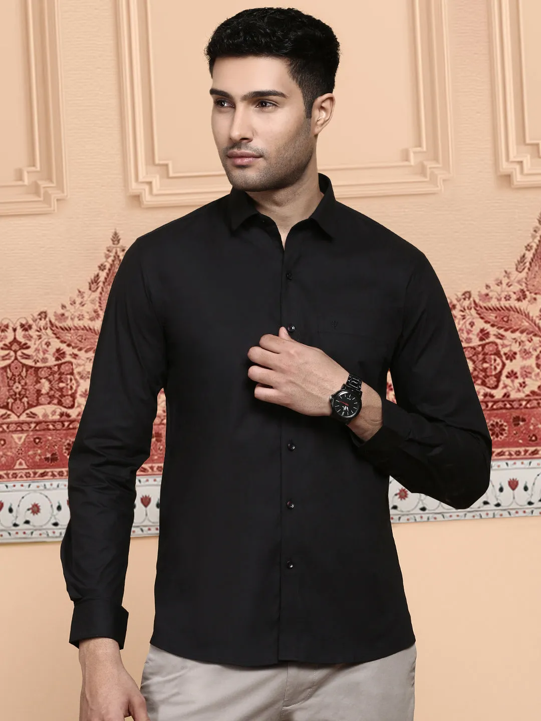 Men 100% Cotton Shirt Classic Black