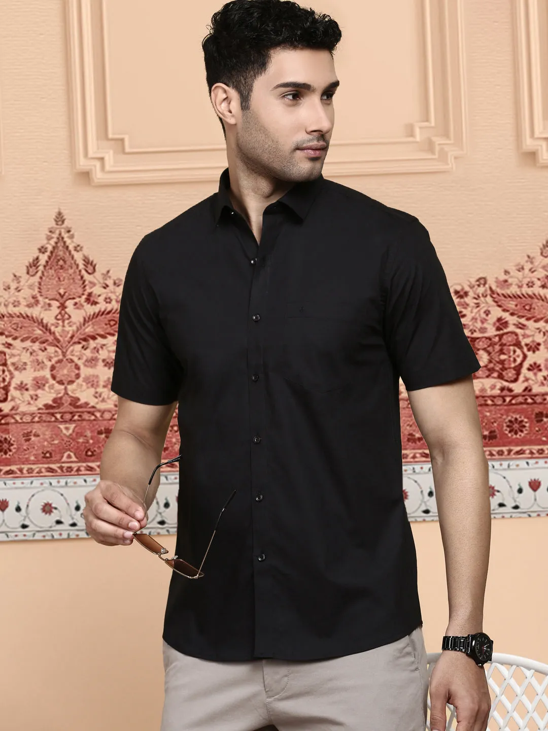 Men 100% Cotton Shirt Classic Black