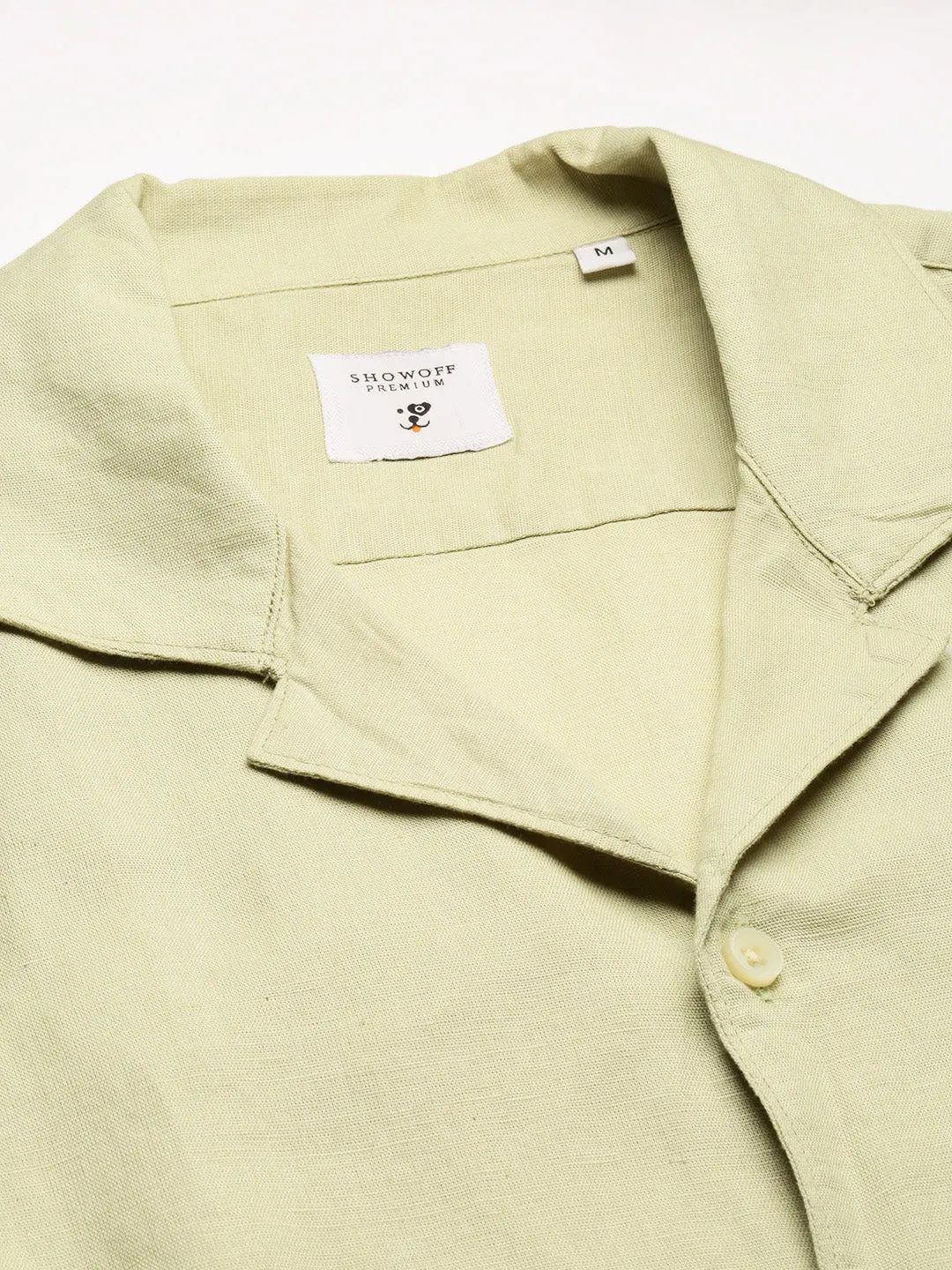 Men Cuban Collar Solid Green Casual Shirt