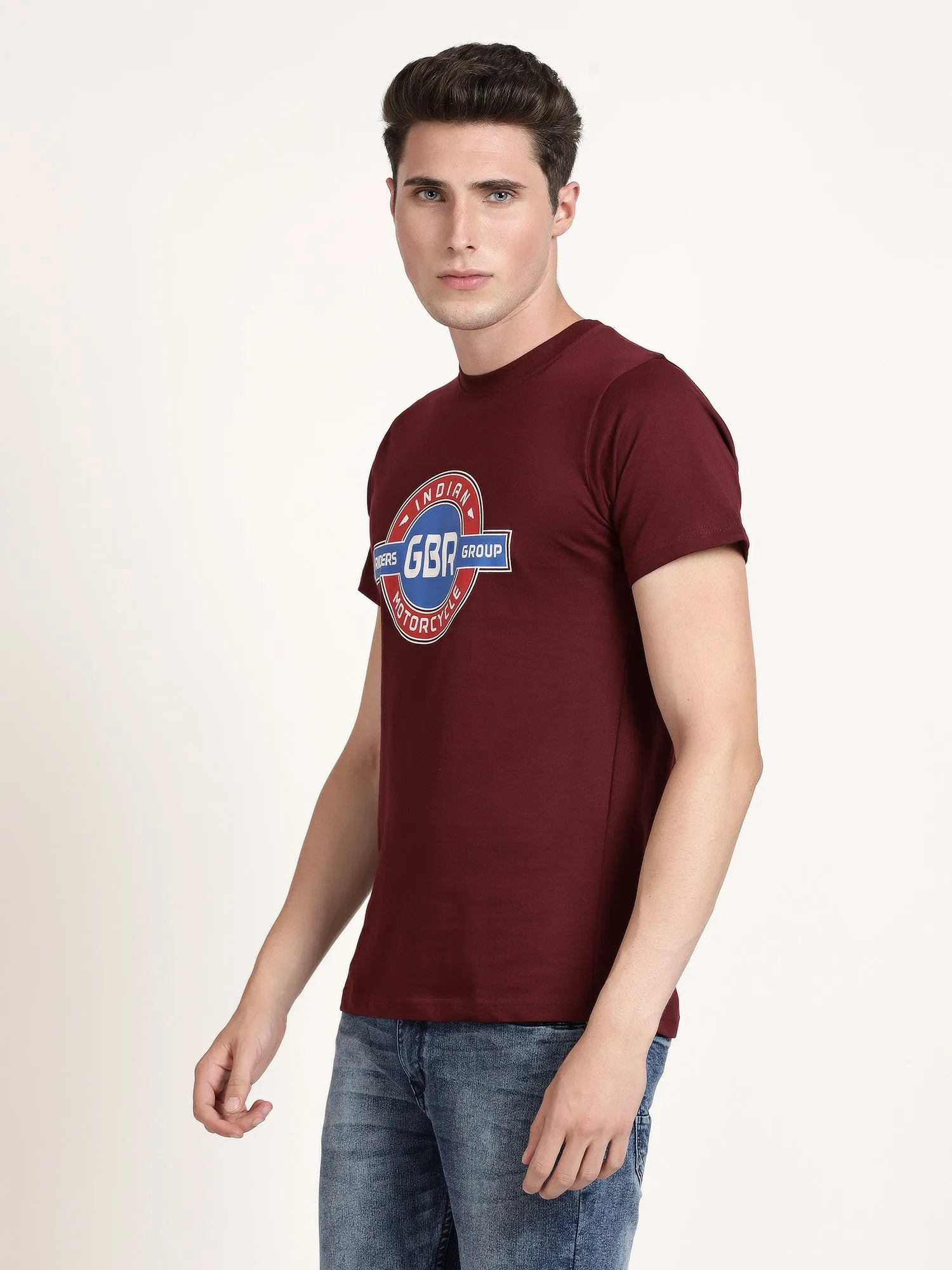 Men Maroon Round Neck T-shirt (SPINA1001)