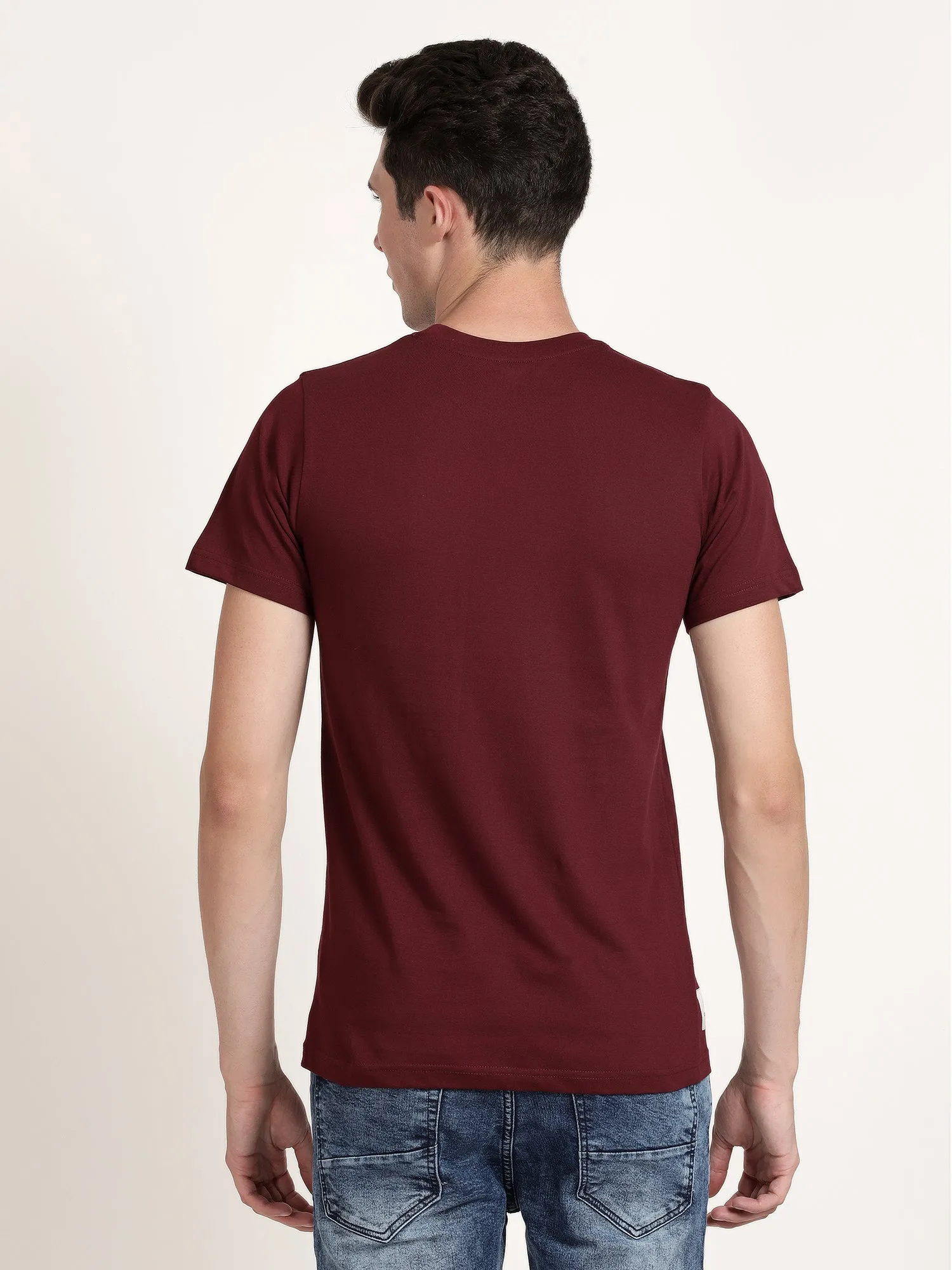 Men Maroon Round Neck T-shirt (SPINA1001)