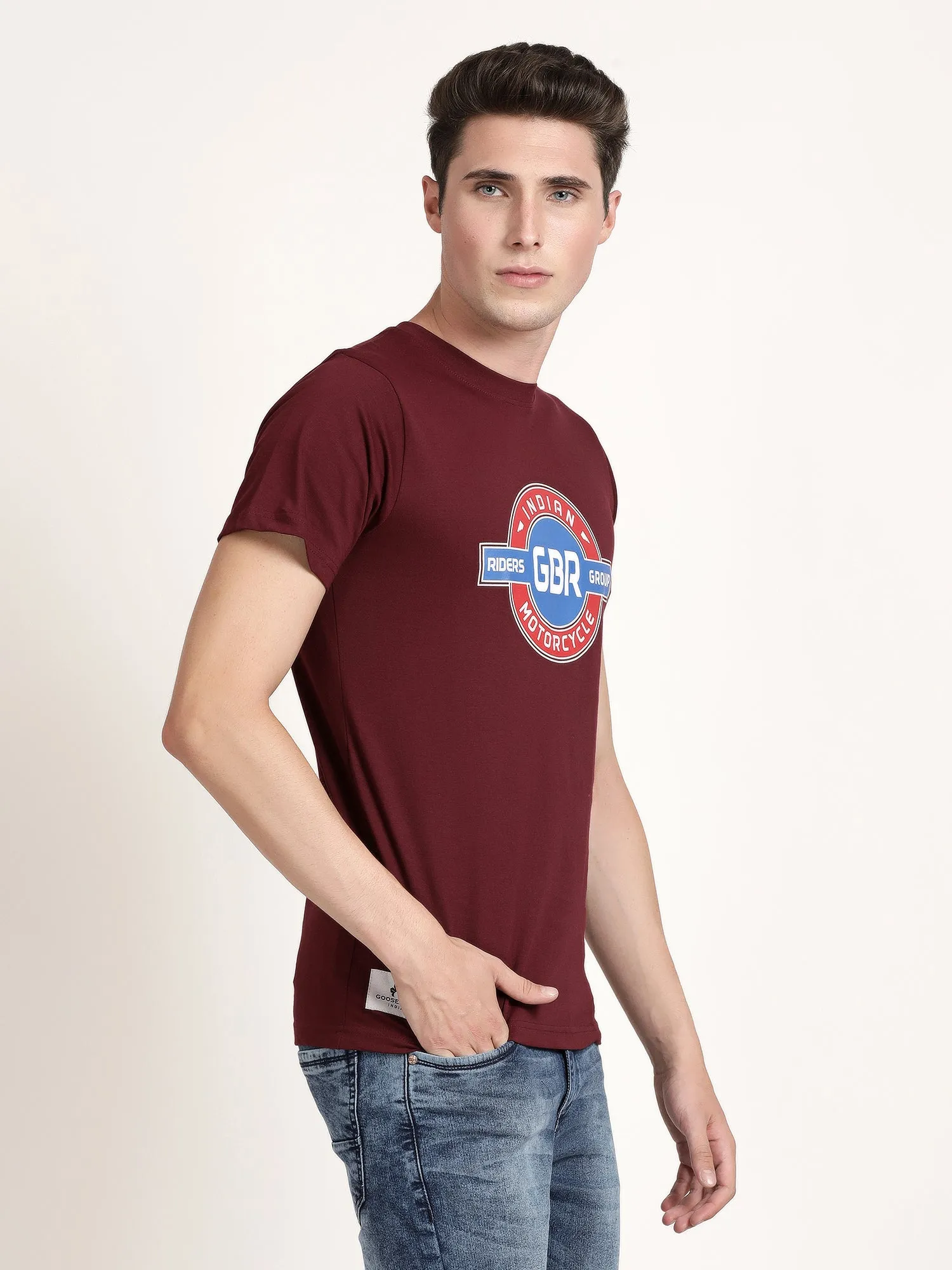 Men Maroon Round Neck T-shirt (SPINA1001)