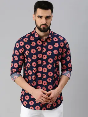 Men Navy Blue Printed Casual Shirt