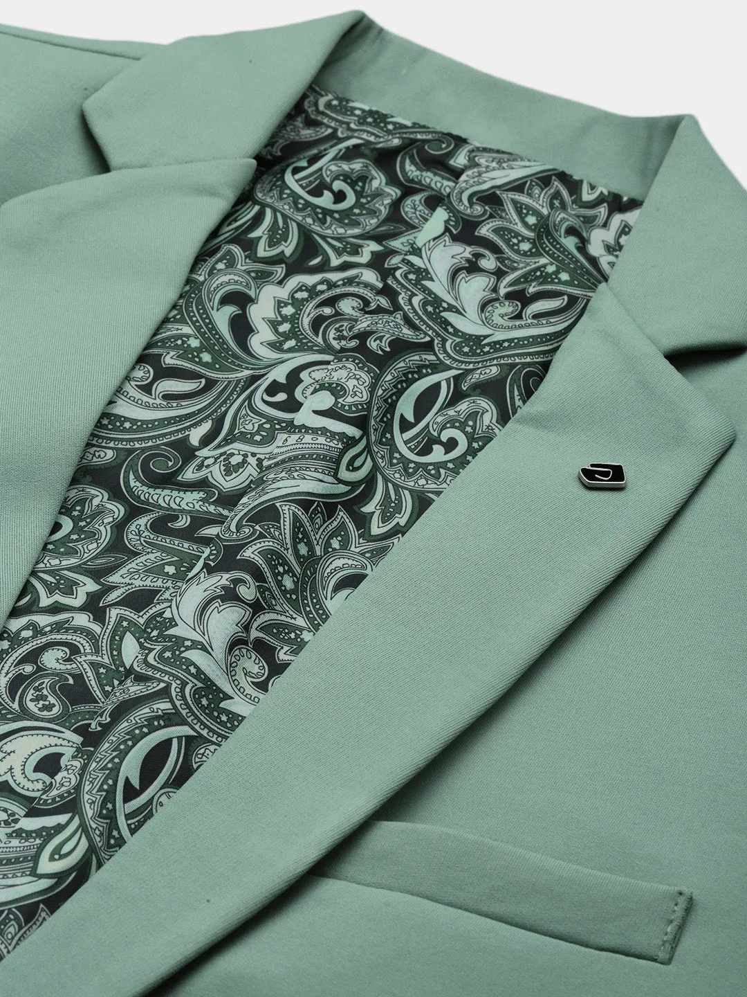 Men Notched Lapel Solid Sea Green Blazer