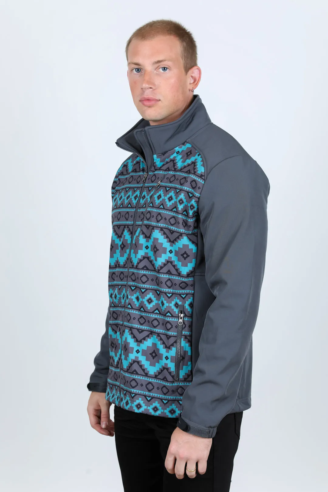 Mens Aztec Softshell Water-Resistant Jacket - Gray