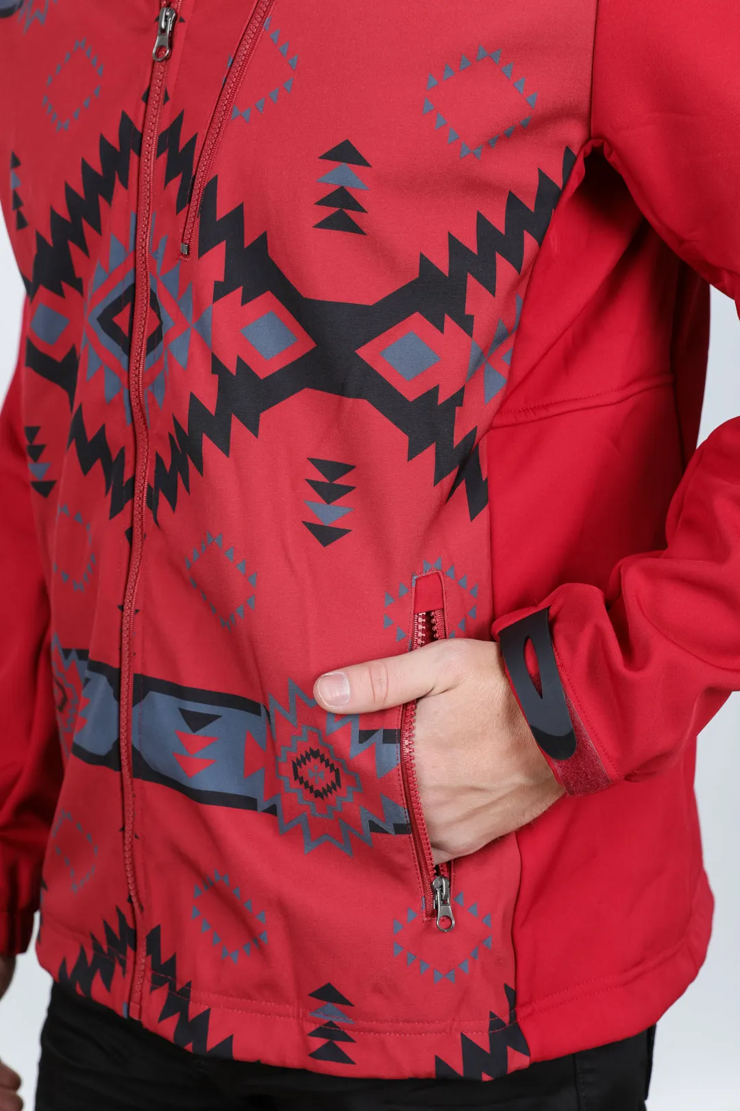 Mens Aztec Softshell Water-Resistant Jacket - Red