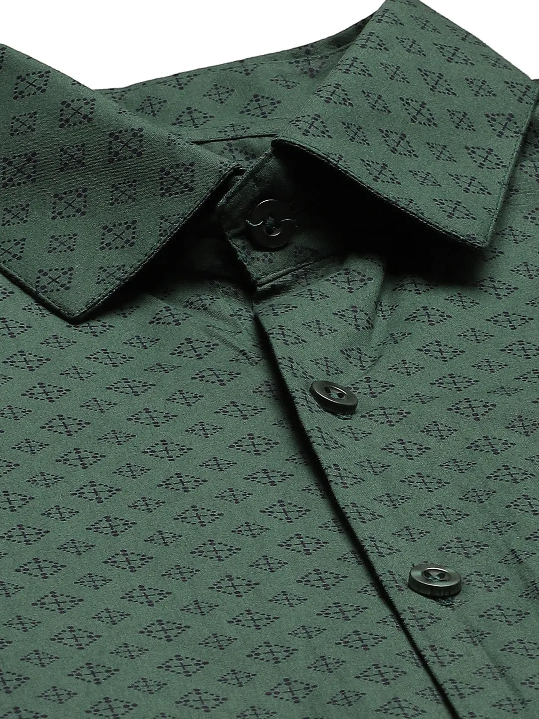 Mens Cotton Dark Green & Navy Blue Printed Formal Shirt - Sojanya