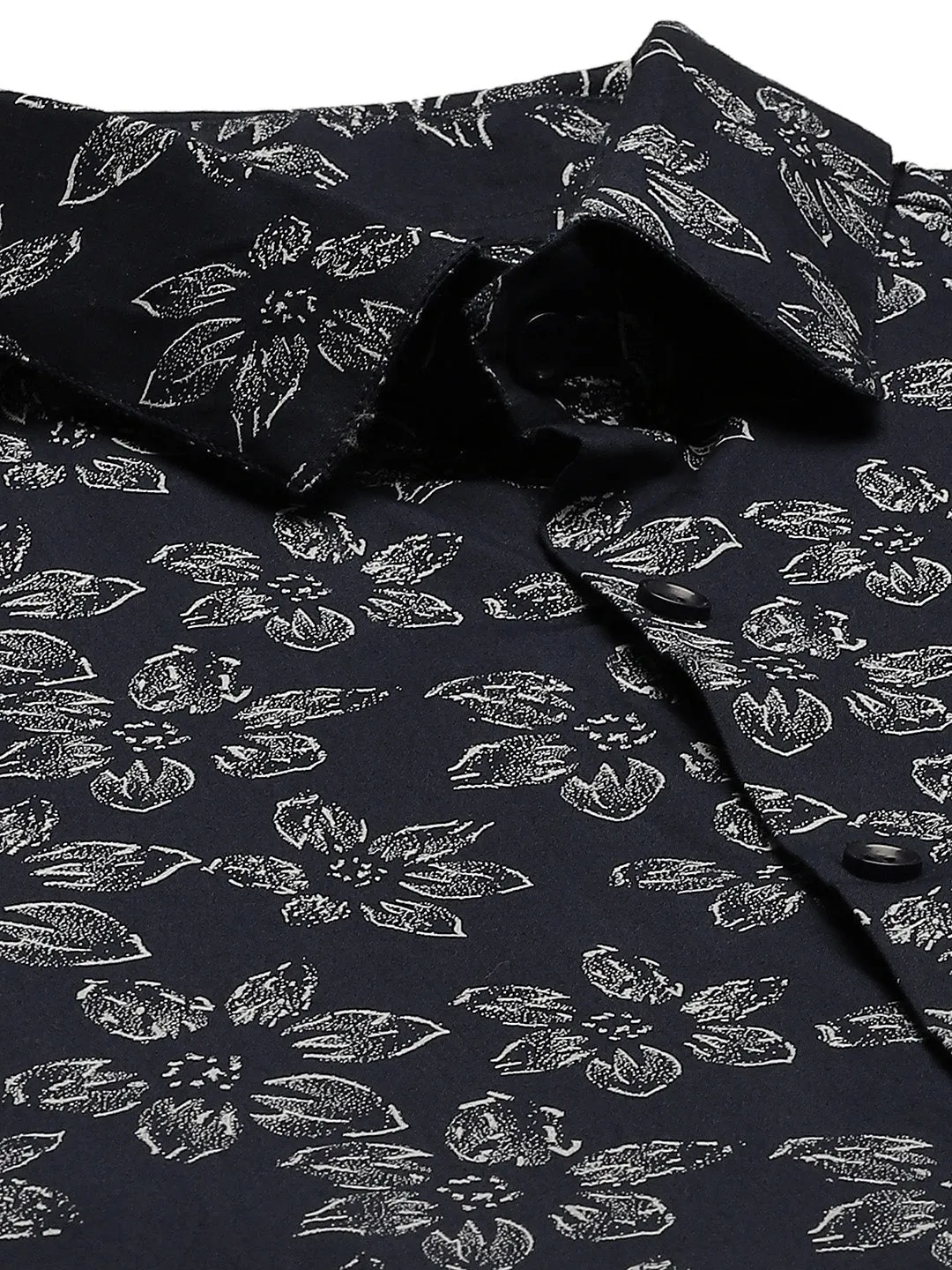 Mens Cotton Navy Blue & White Printed Formal Shirt - Sojanya