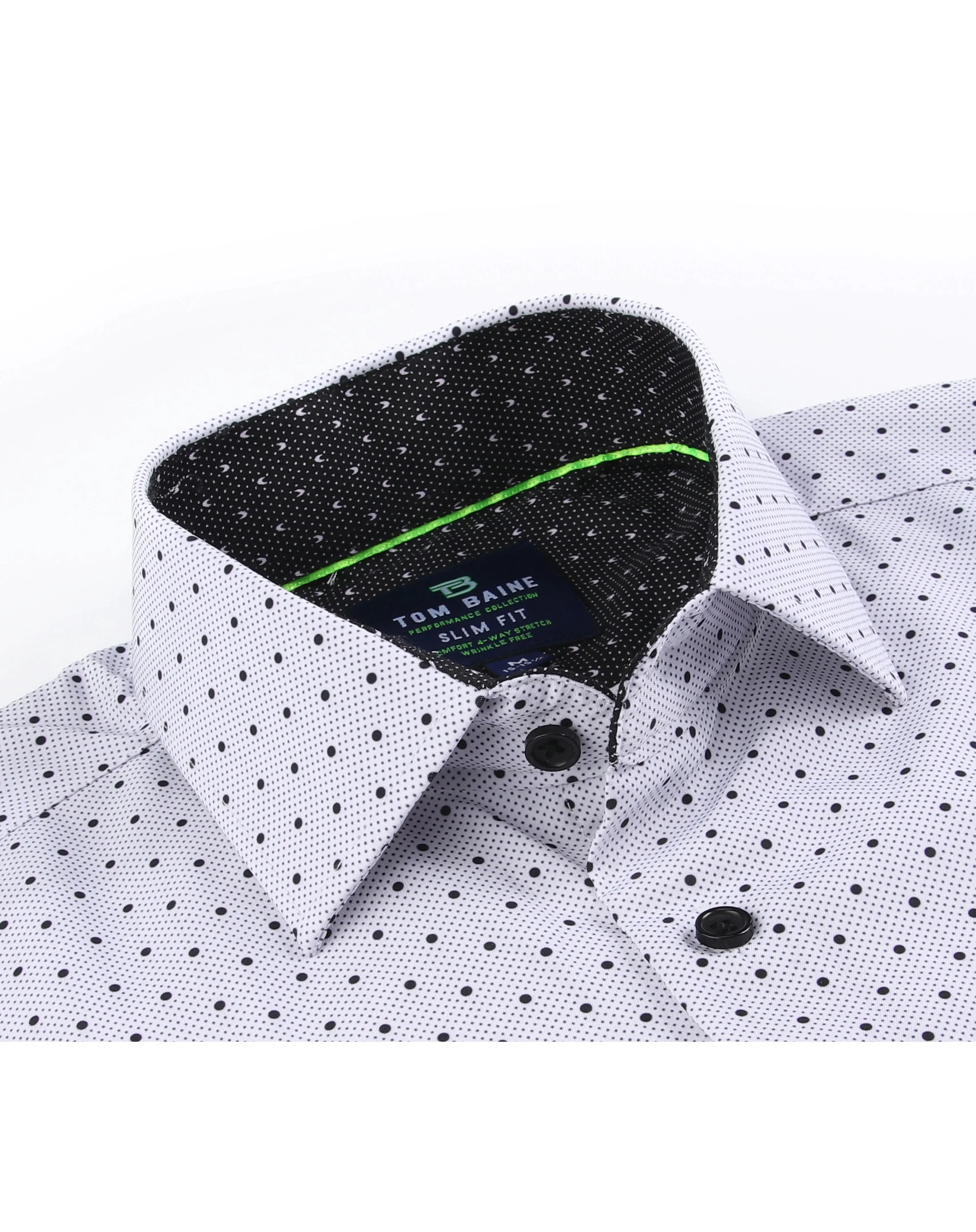 Men's Geometric Slim Fit White Performance Long Sleeve Shirt