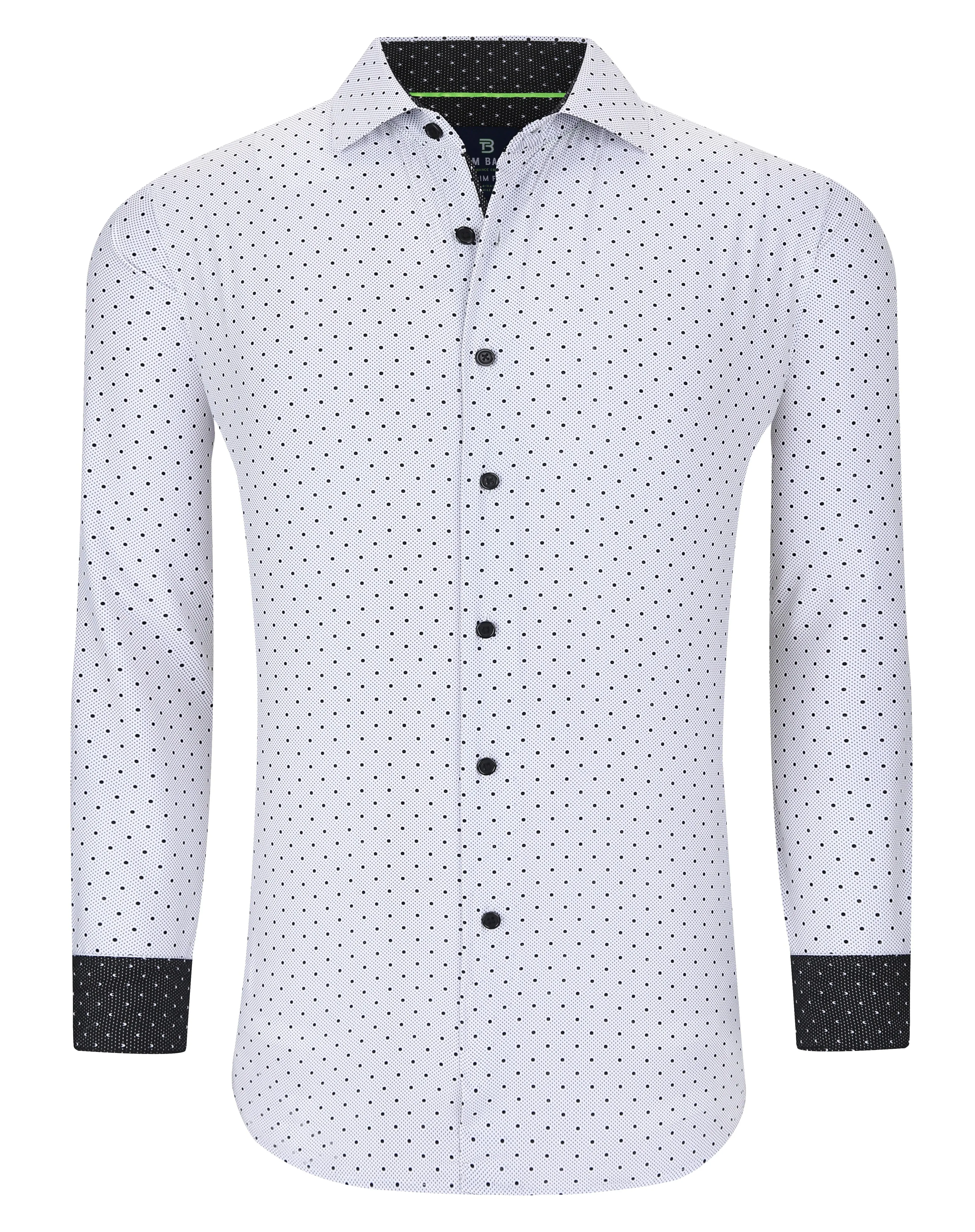 Men's Geometric Slim Fit White Performance Long Sleeve Shirt