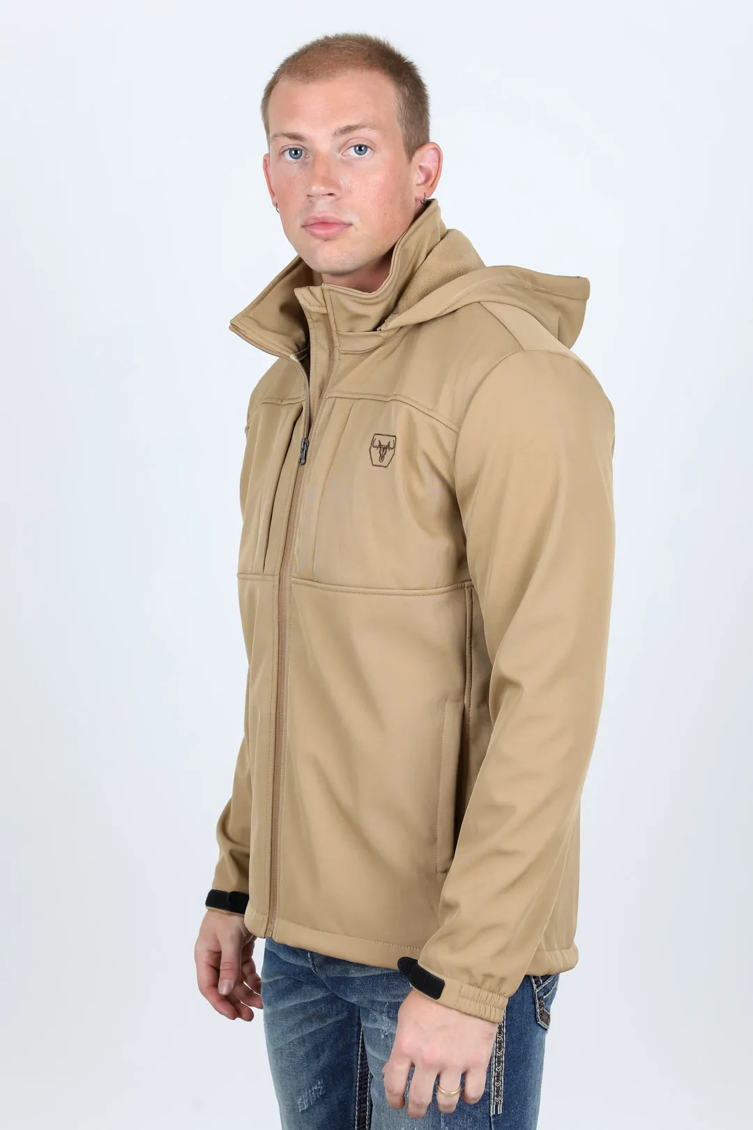 Mens Hooded Softshell Water-Resistant Jacket - Khaki