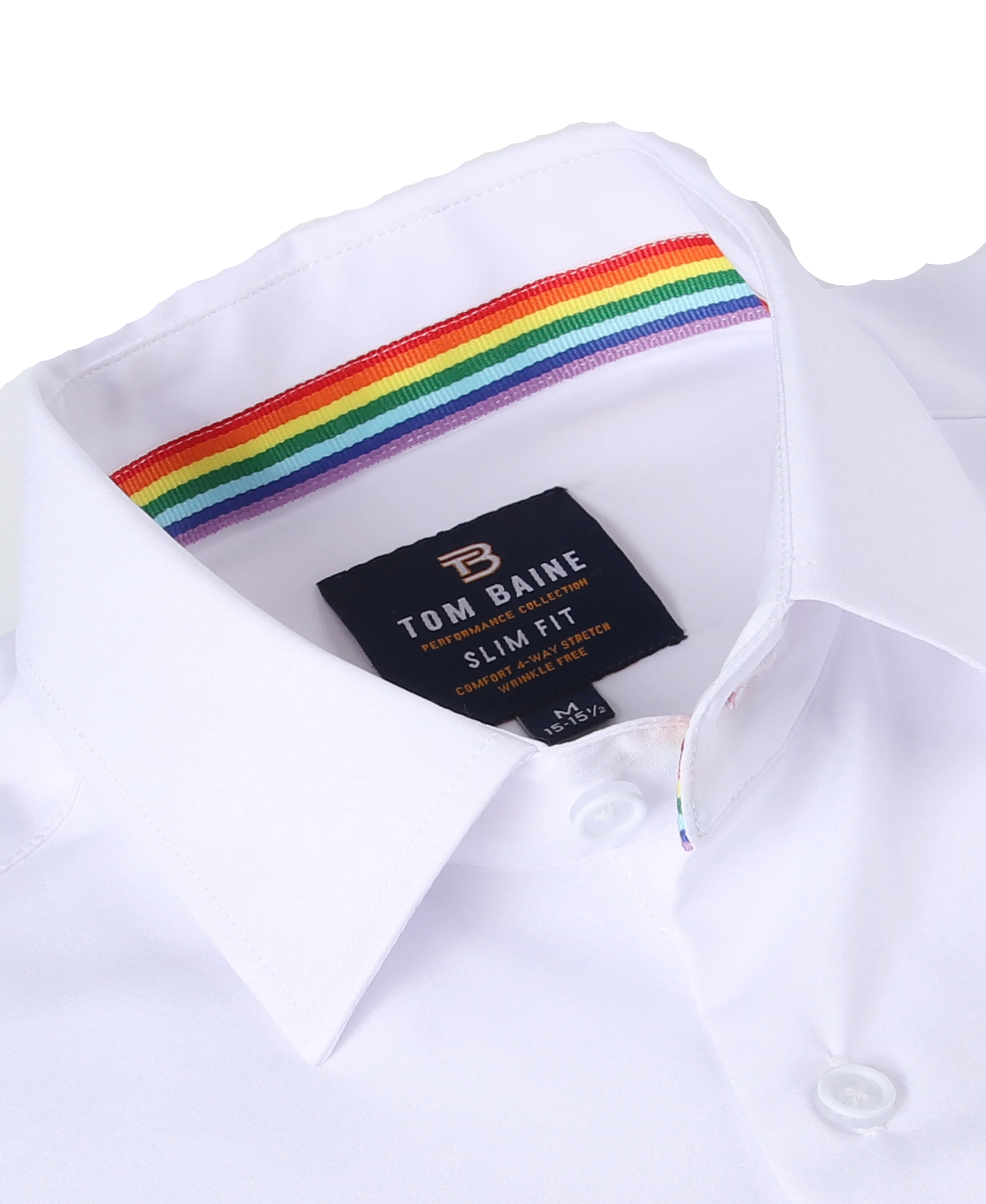 Men's Rainbow Slim Fit Performance White Long Sleeve Shirt