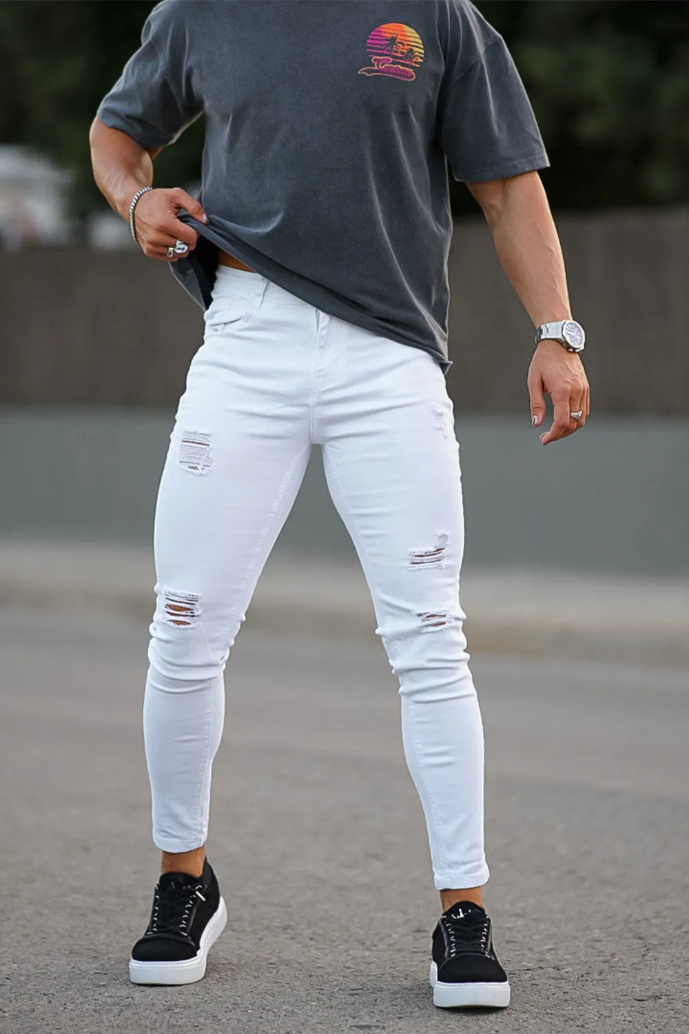 Men's Ripped Skinny Jean - White