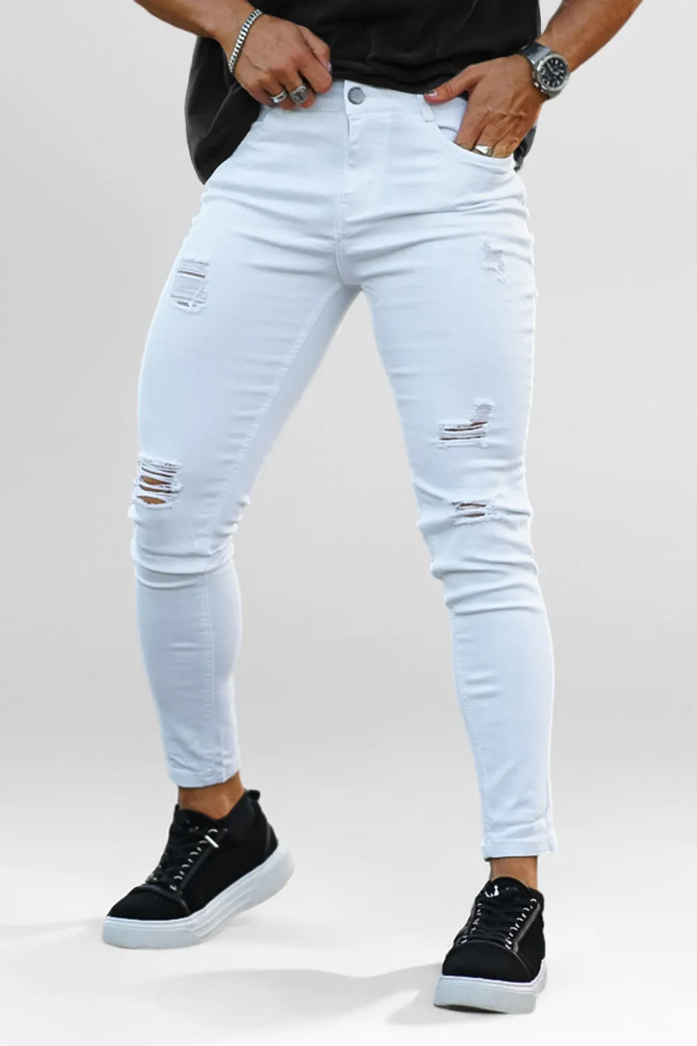 Men's Ripped Skinny Jean - White