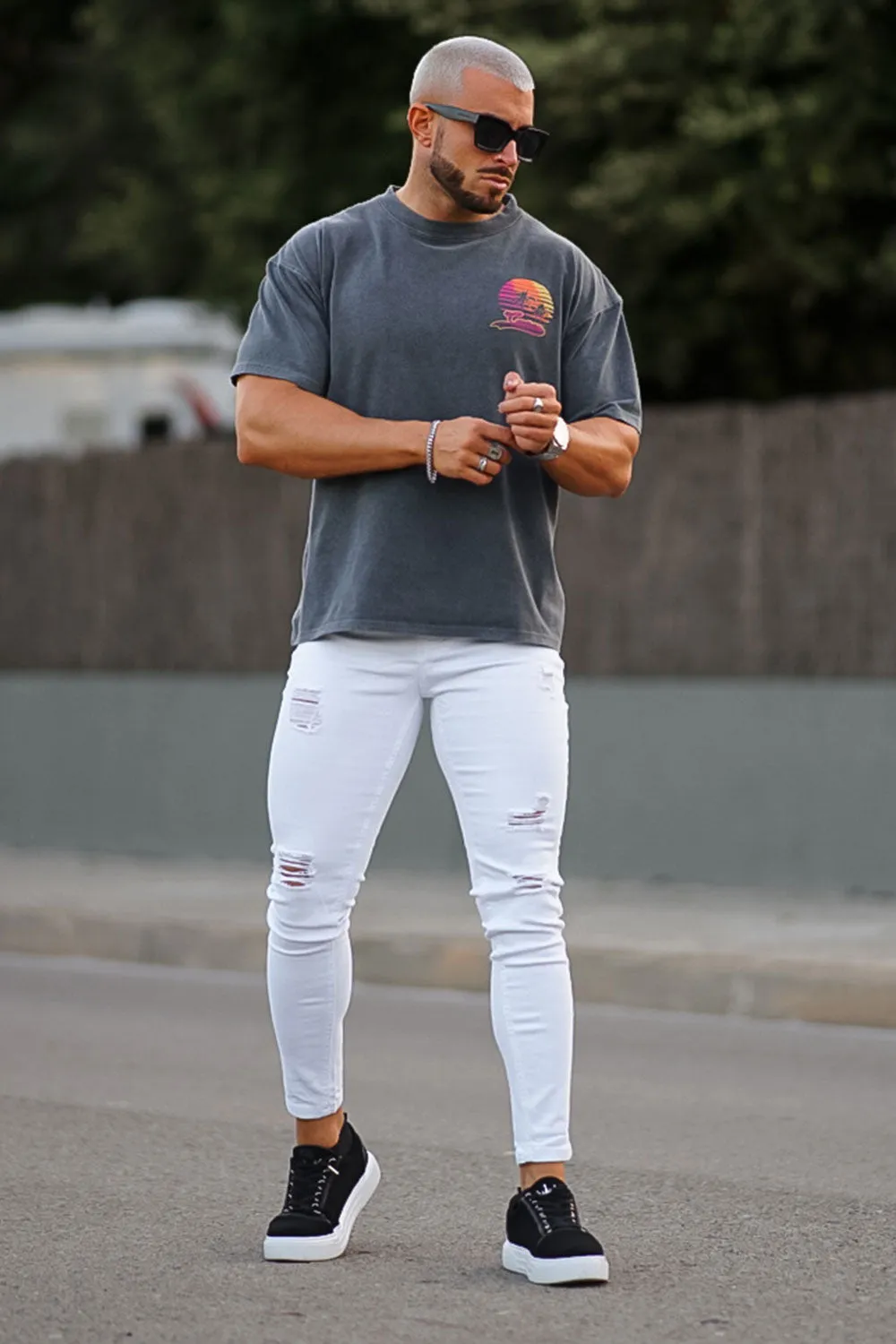 Men's Ripped Skinny Jean - White