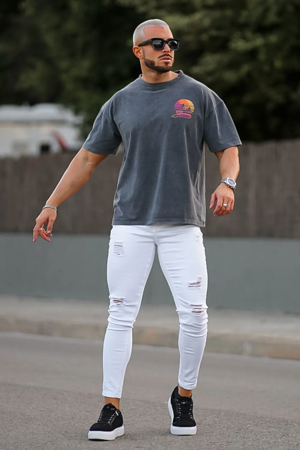 Men's Ripped Skinny Jean - White