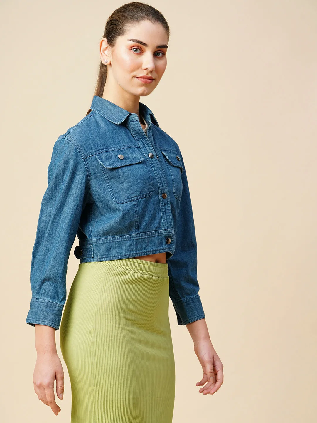 Mid Wash Denim Cropped Jacket