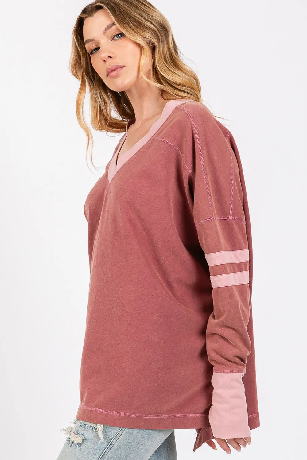 Mineral Wash Side Slit Contrast T-Shirt