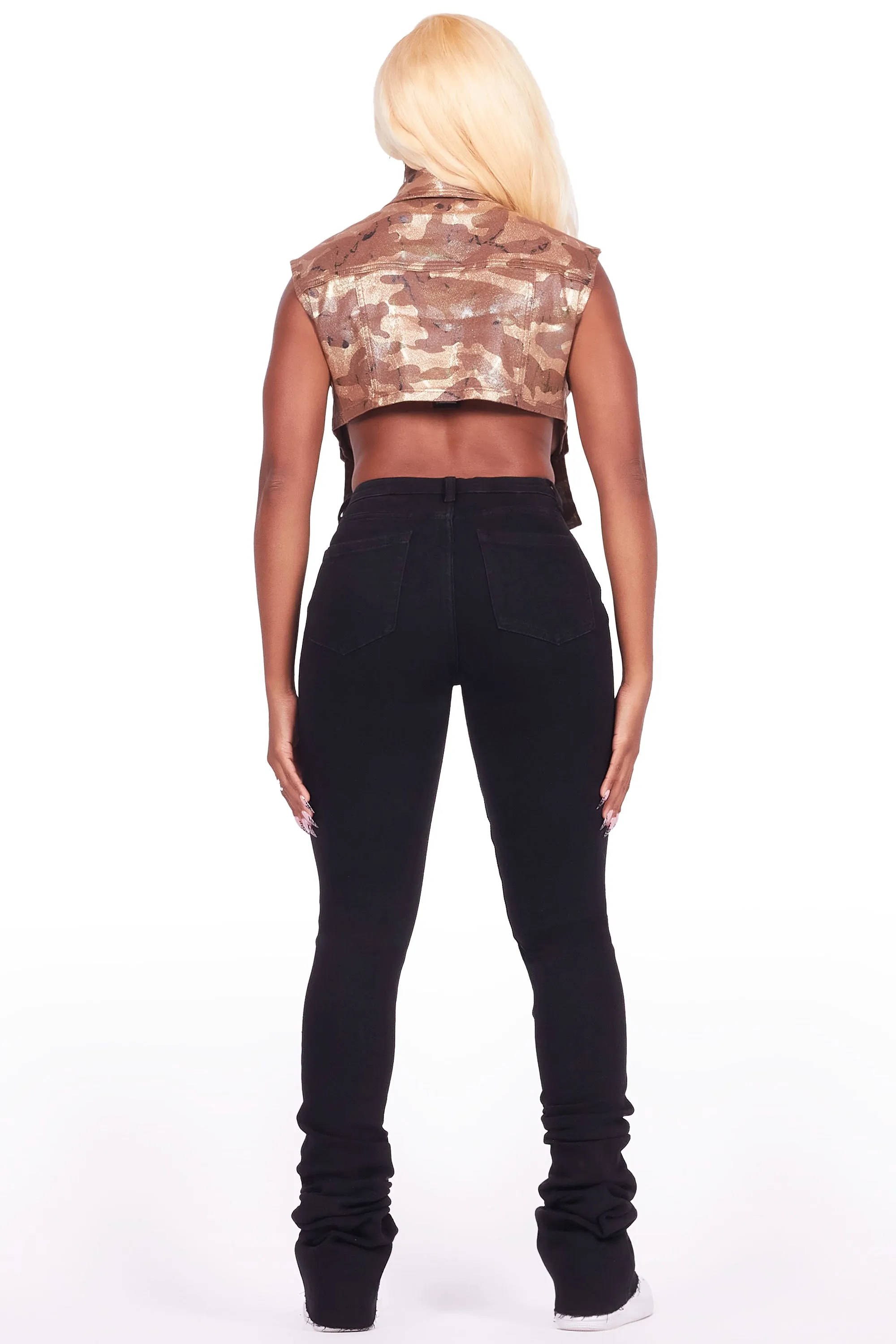 Miyah Brown Camo Cargo Faux Leather Vest