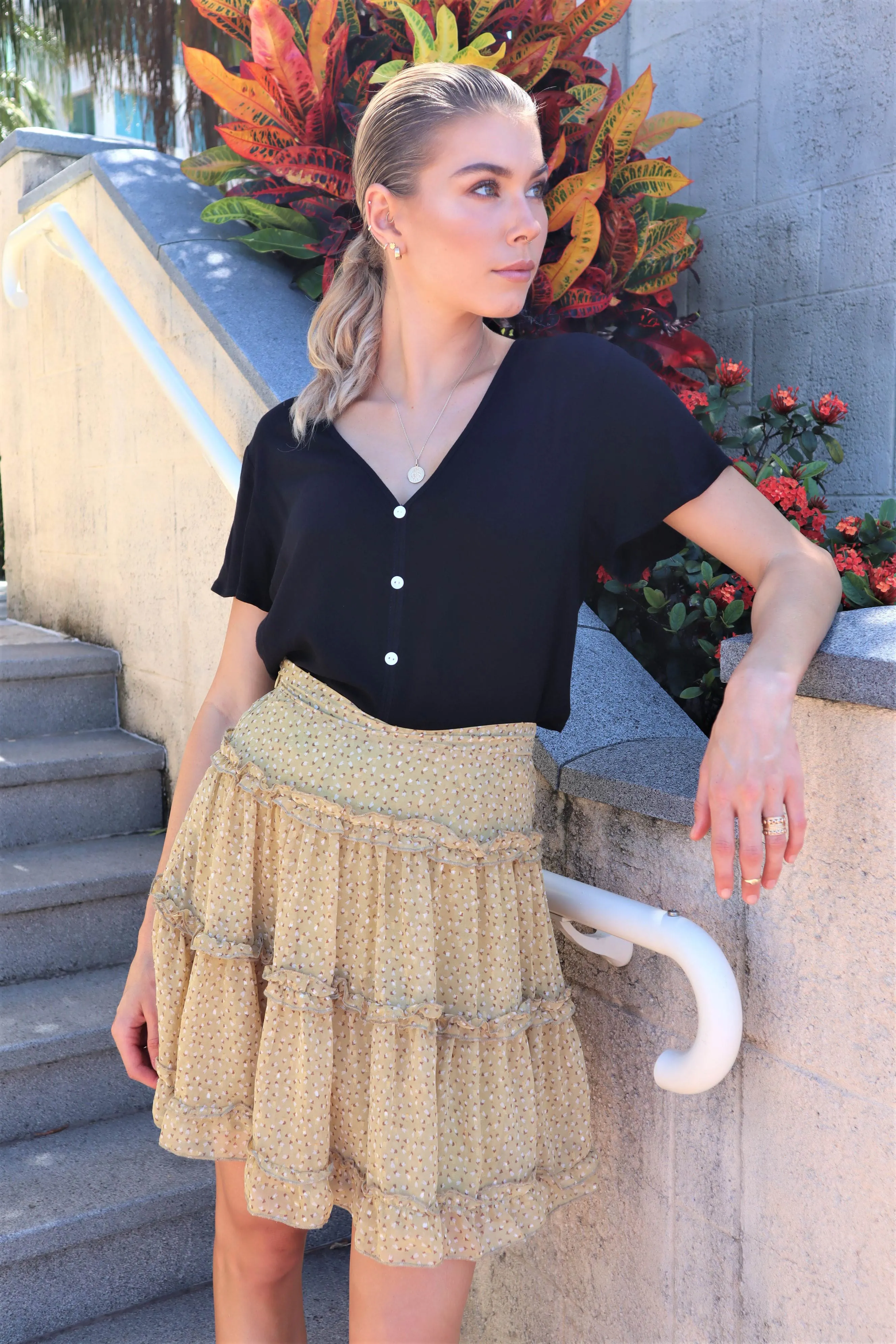 Molly Mustard Chiffon Frill Skirt