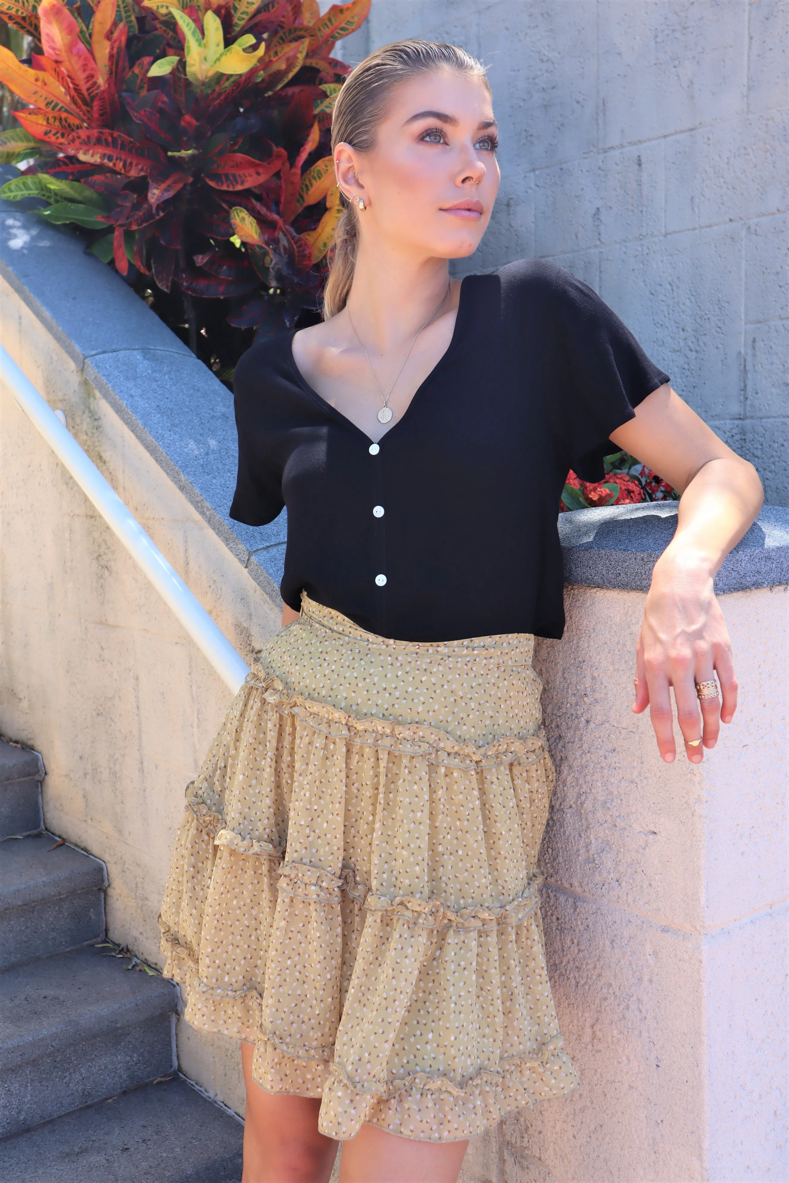 Molly Mustard Chiffon Frill Skirt