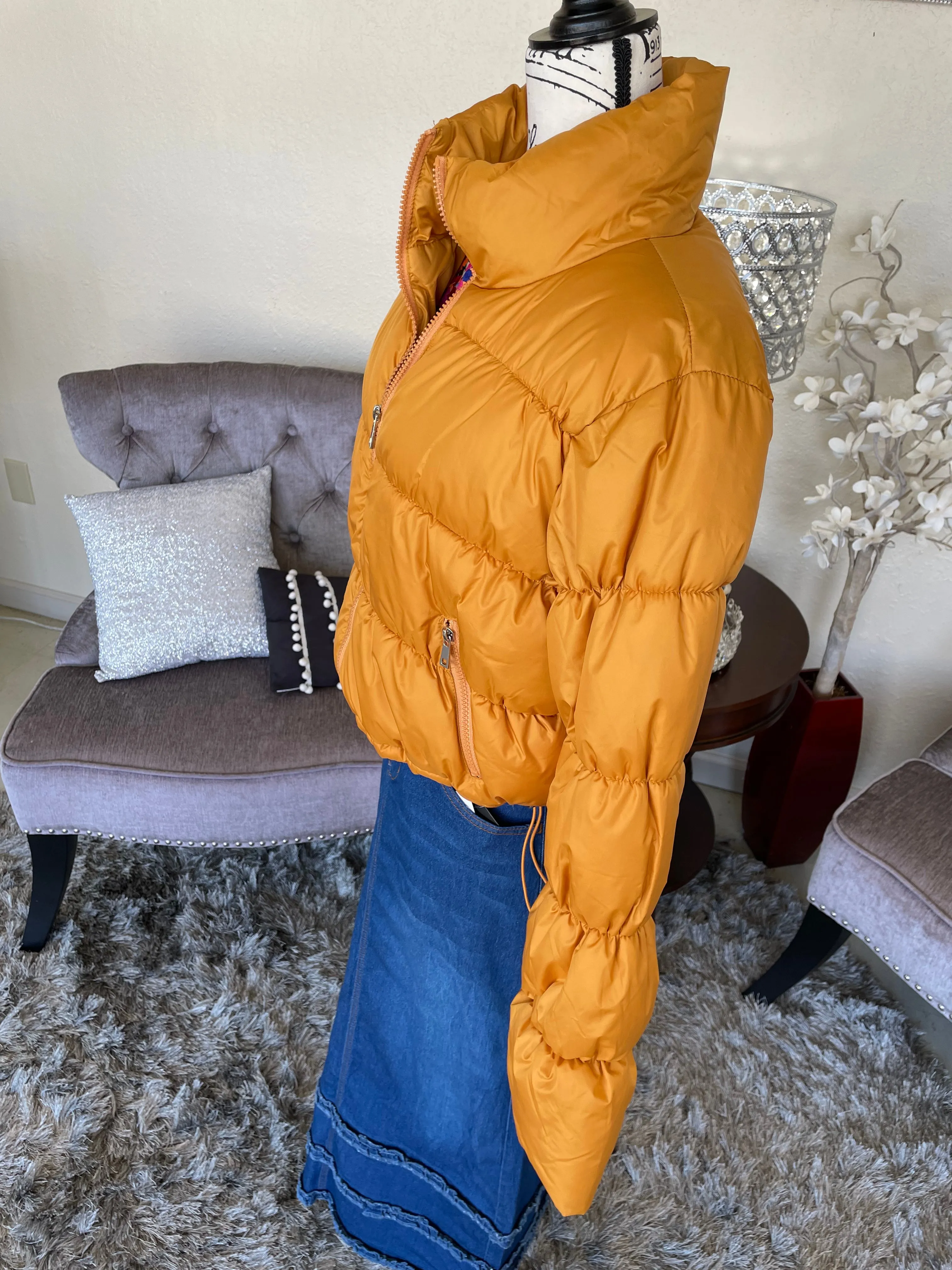 Mustard Cropped Puffy Coat