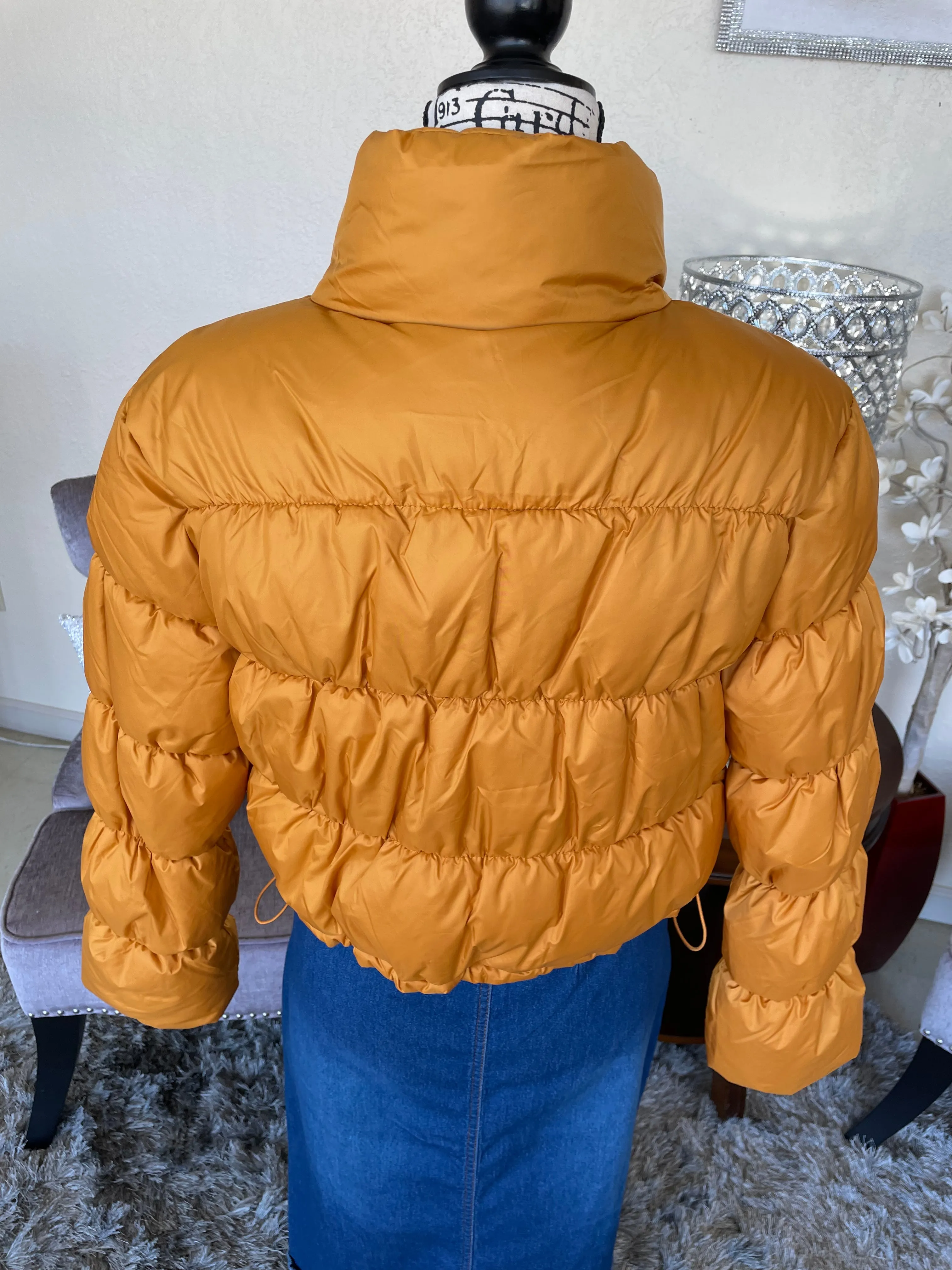 Mustard Cropped Puffy Coat