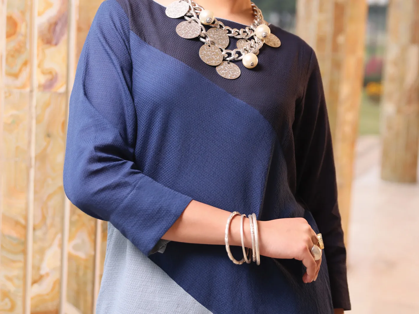 Navy Blue Self-Dobby 2 Piece Stitched - ALP-2PS-LKS-1071