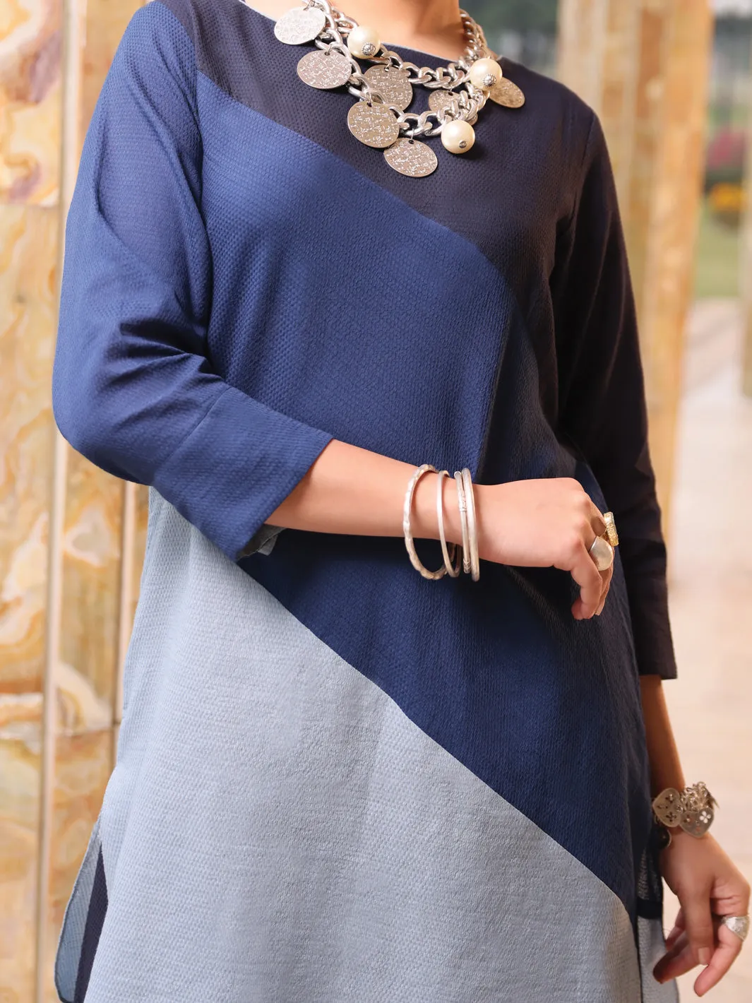 Navy Blue Self-Dobby 2 Piece Stitched - ALP-2PS-LKS-1071