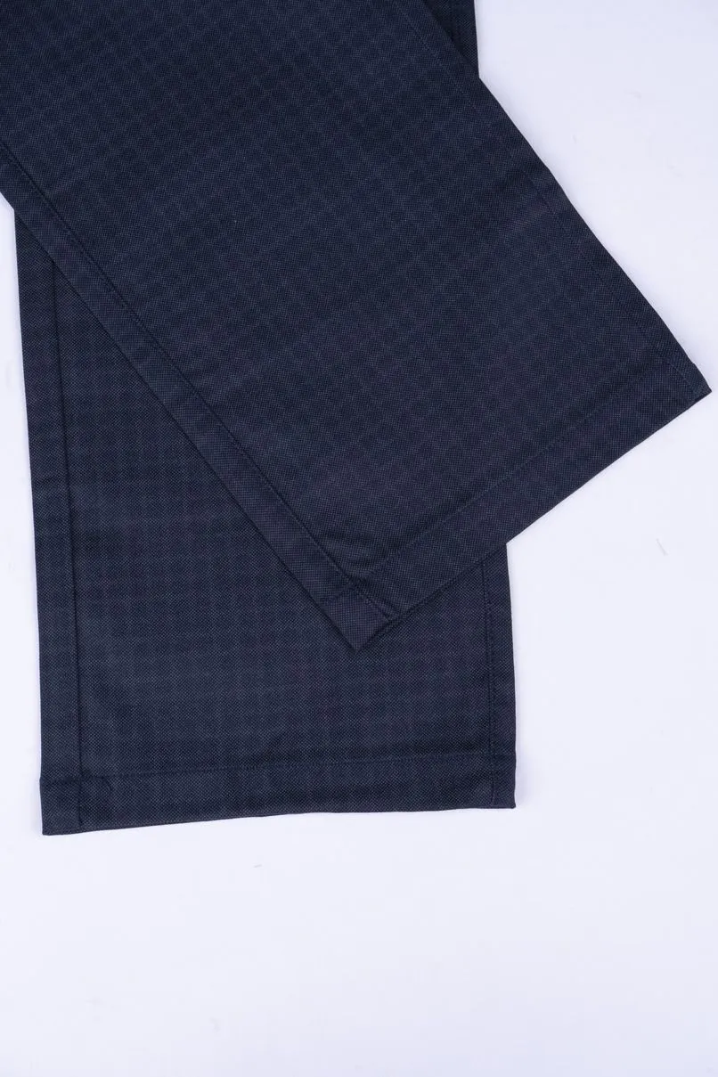 Navy Grid Checks - 2 way stretch - COTTON PANT