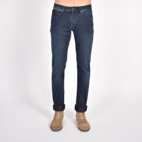 Navy Slim Fit Jeans With Inside Ankle Print #EIG-45