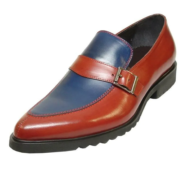 New Encore Fiesso Burgundy/Blue Two Tone Buckle Slip On Dress Shoes FI 3247