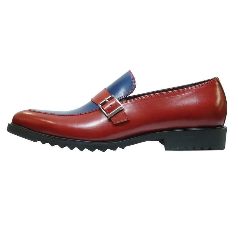 New Encore Fiesso Burgundy/Blue Two Tone Buckle Slip On Dress Shoes FI 3247