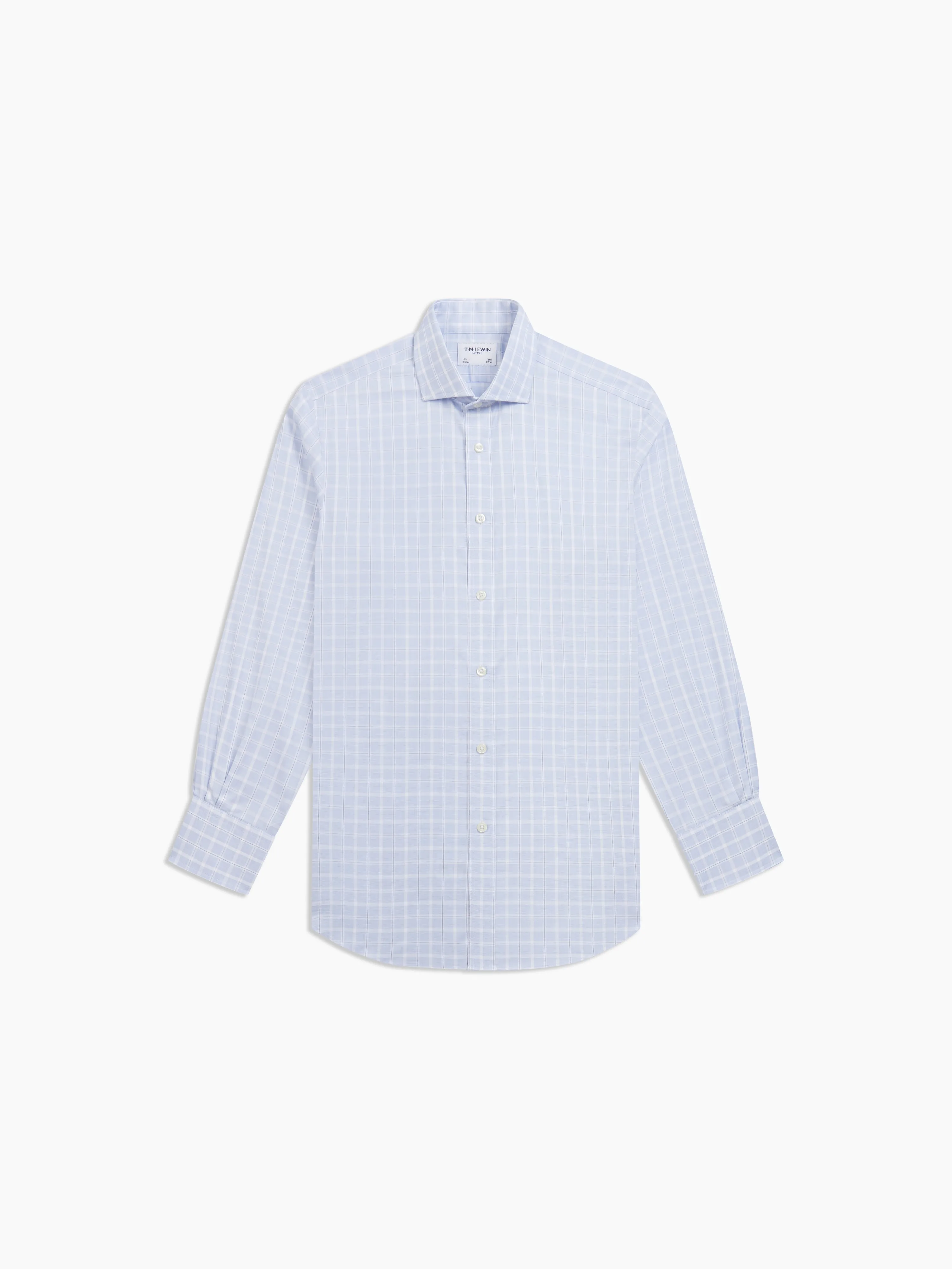 Non-Iron Blue Multi Windowpane Twill Slim Fit Single Cuff Semi-Cutaway Collar Shirt