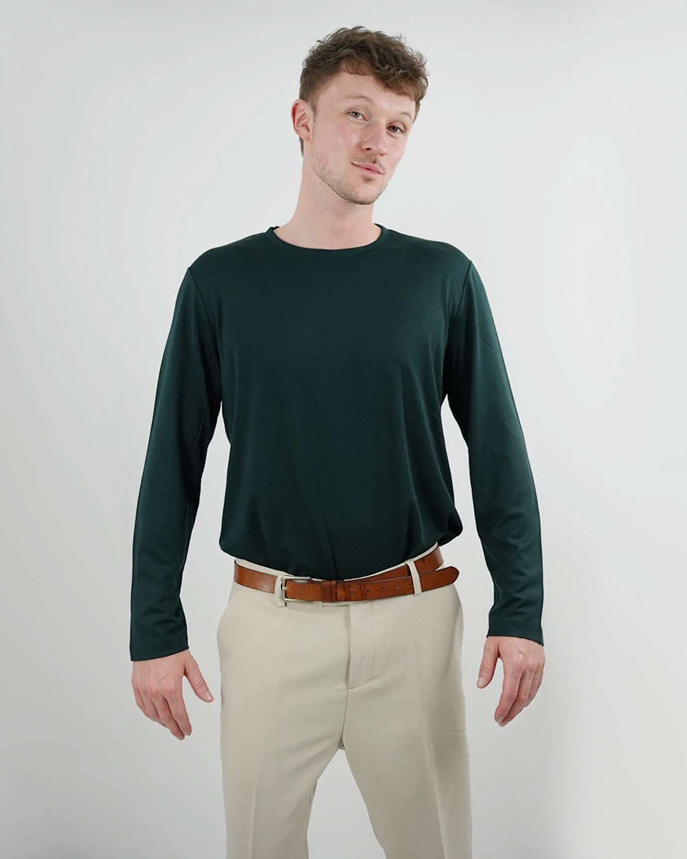 Non Iron Mulberry Silk Long Sleeve t-shirt - Dark Green