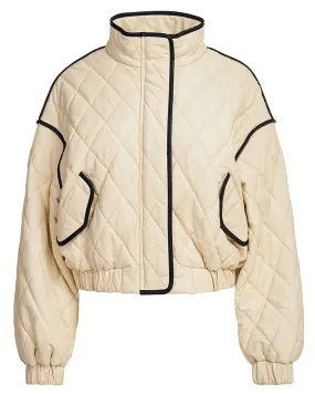 Off White Quilted Cropped Bomber Jacket