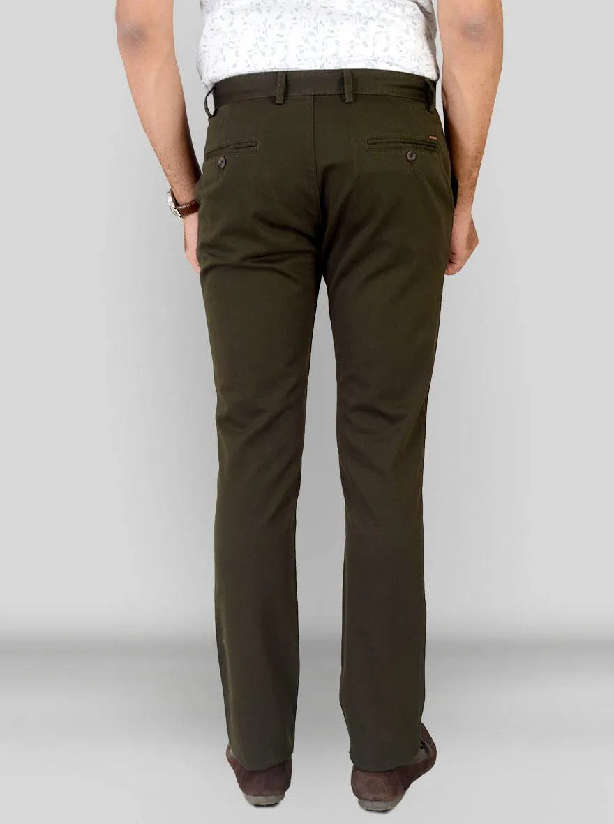 Olive Brown Self Textured Super Slim Fit Chinos | Greenfibre