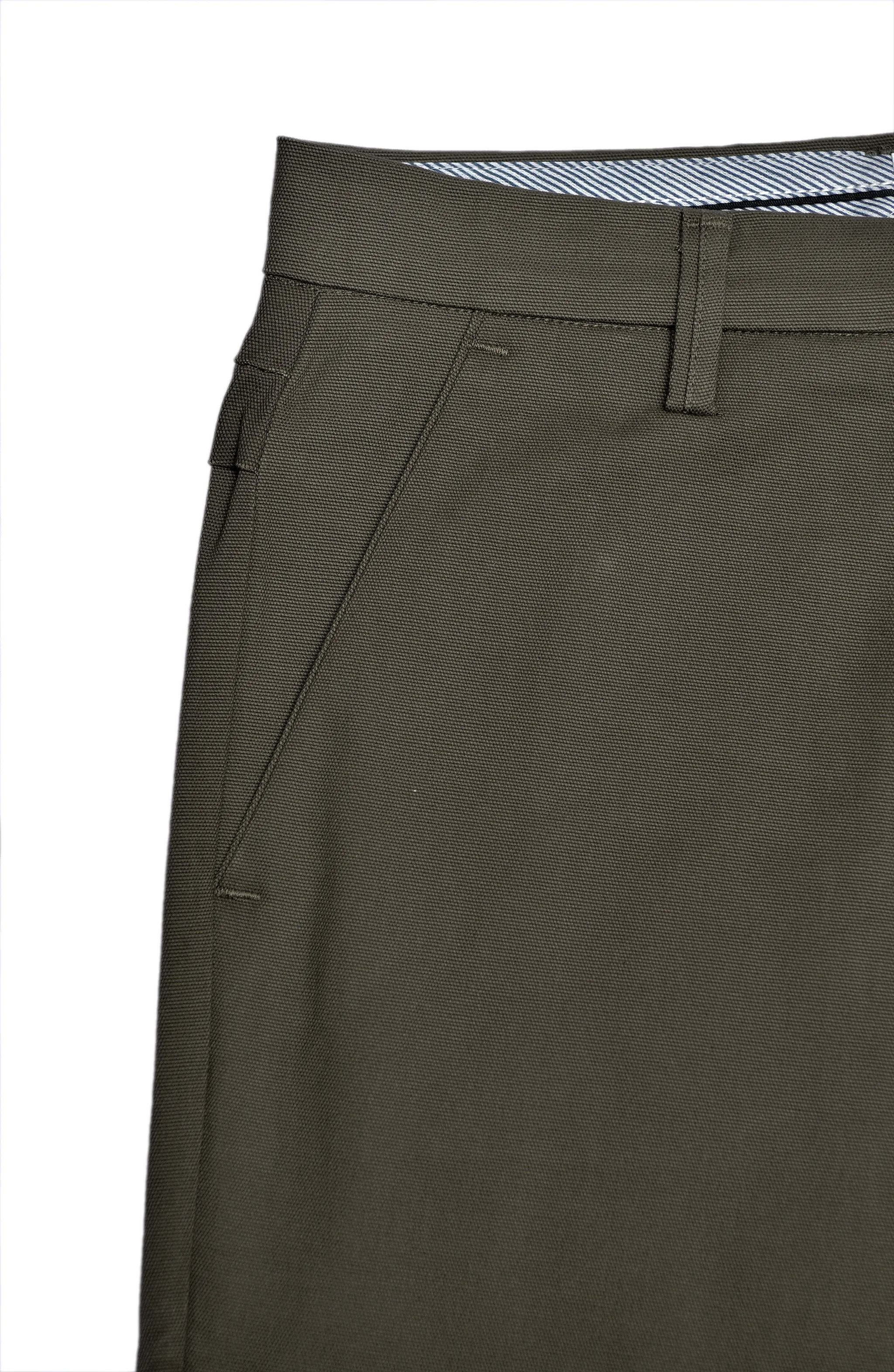 Olive Green Textured Cotton Chinos Pants