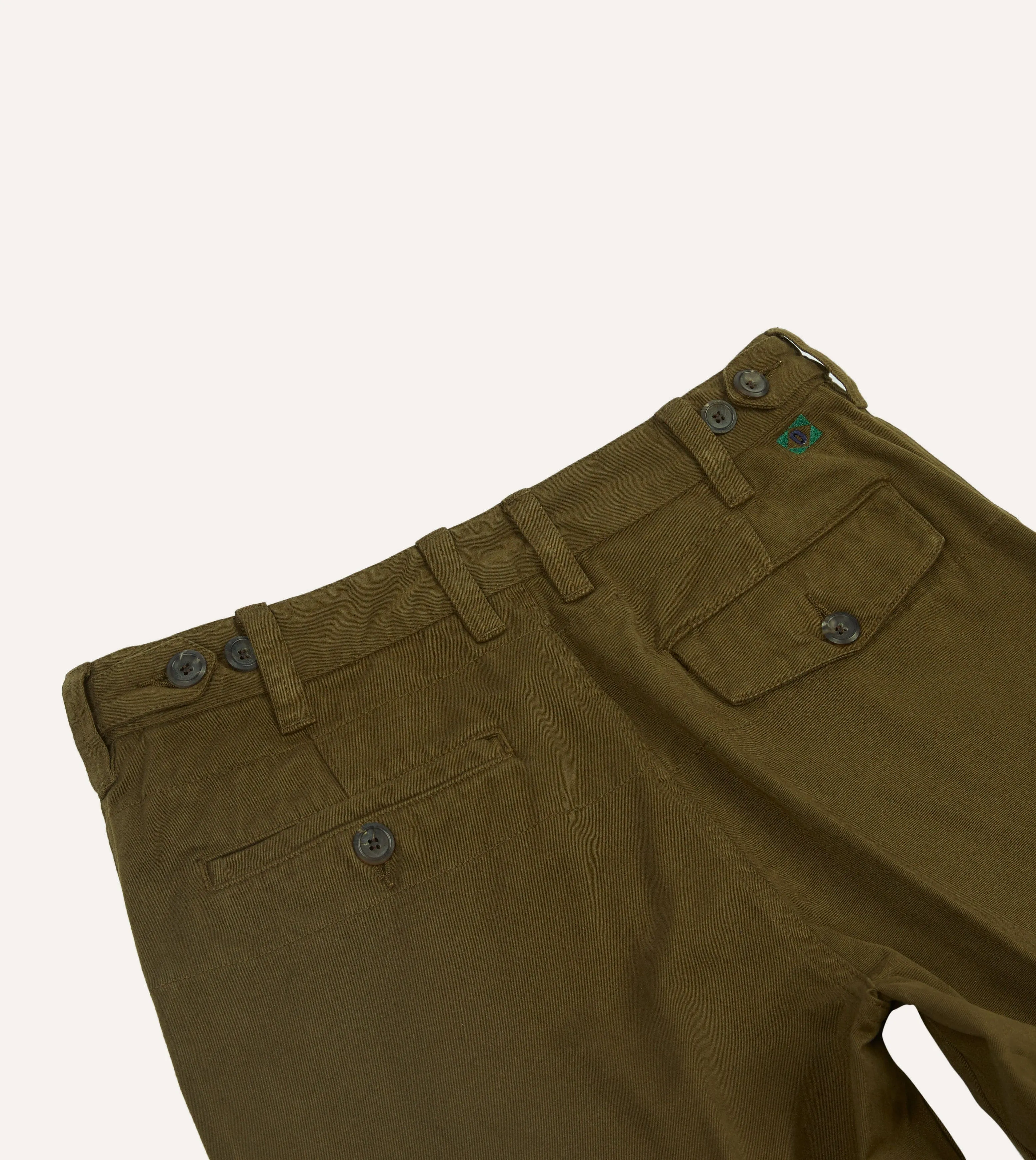 Olive Textured Cotton Flat Front Chino