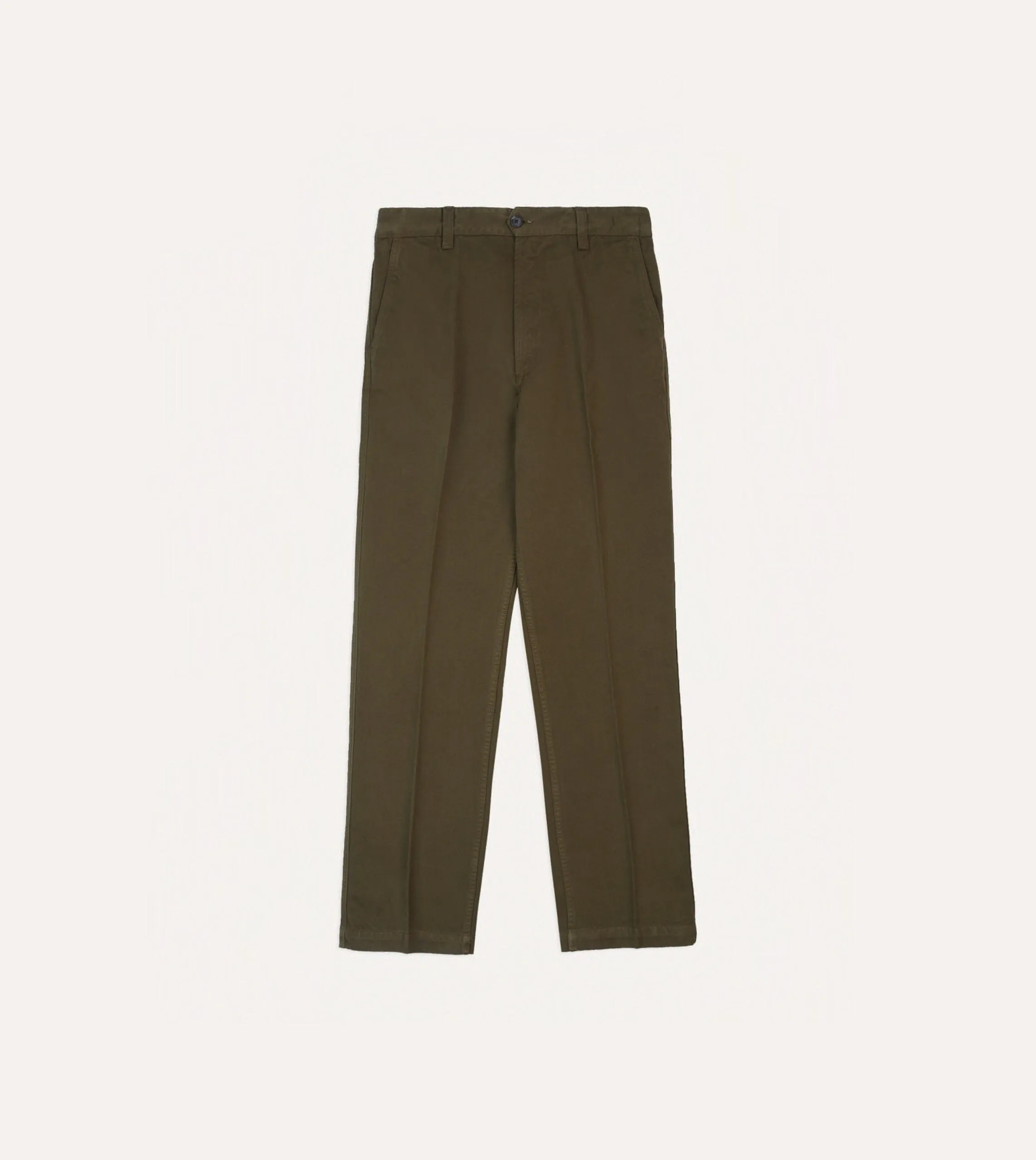 Olive Textured Cotton Flat Front Chino