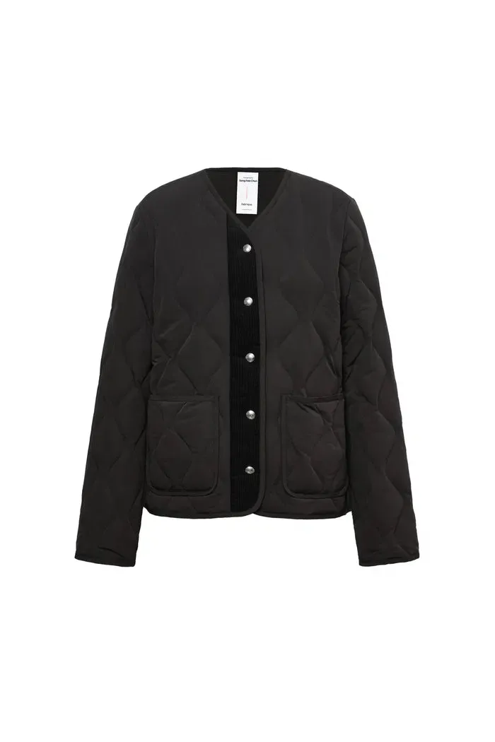 Olivia Black Cropped Lightweight Puffer Jacket in High-Density Water-Repellent Fabric