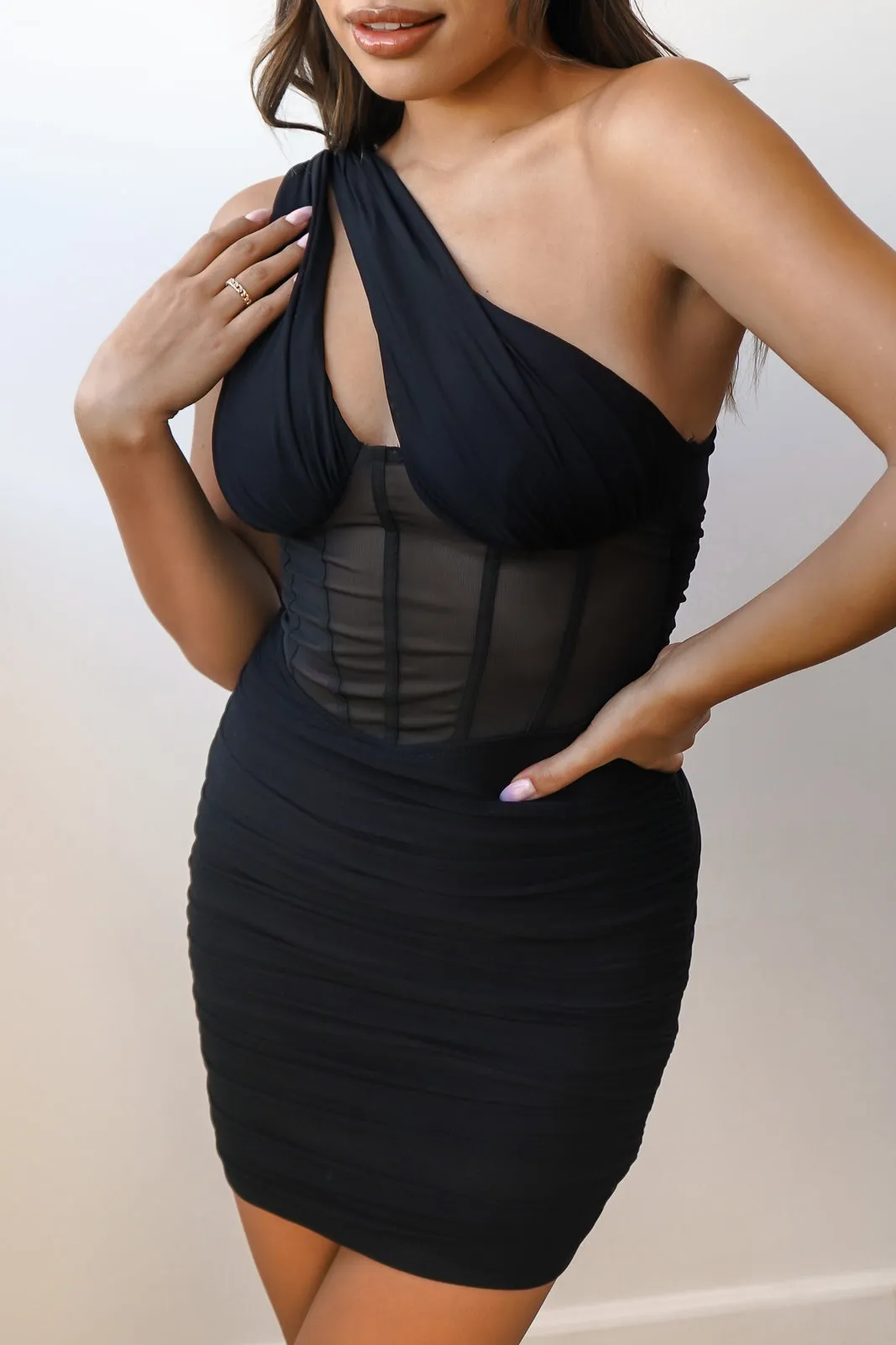 One Shoulder Mesh Dress