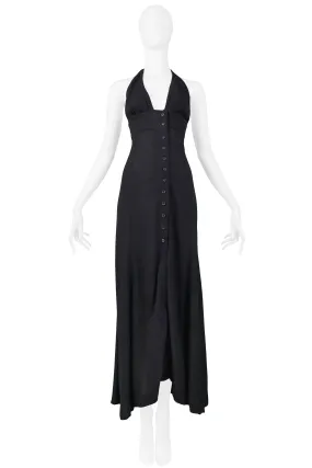 OSSIE BLACK MOSS CREPE HALTER DRESS