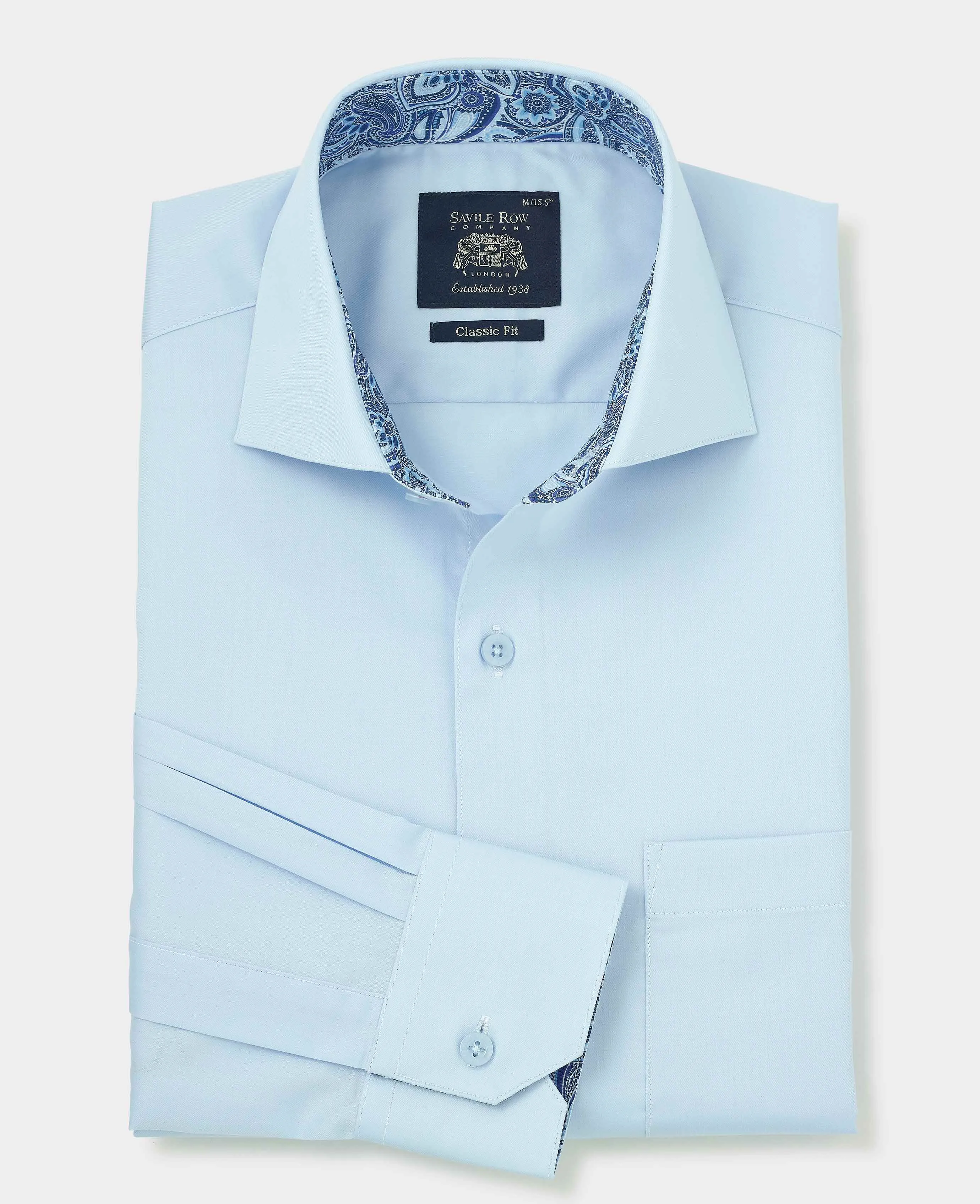 Pale Blue Cotton Twill Classic Fit Smart-Casual Shirt - Single Cuff