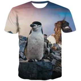 Penguin T shirts Men Animal T-shirts Graphic Lovely Tshirts Cool Street Tshirts Novelty Leisure Tshirt Printed