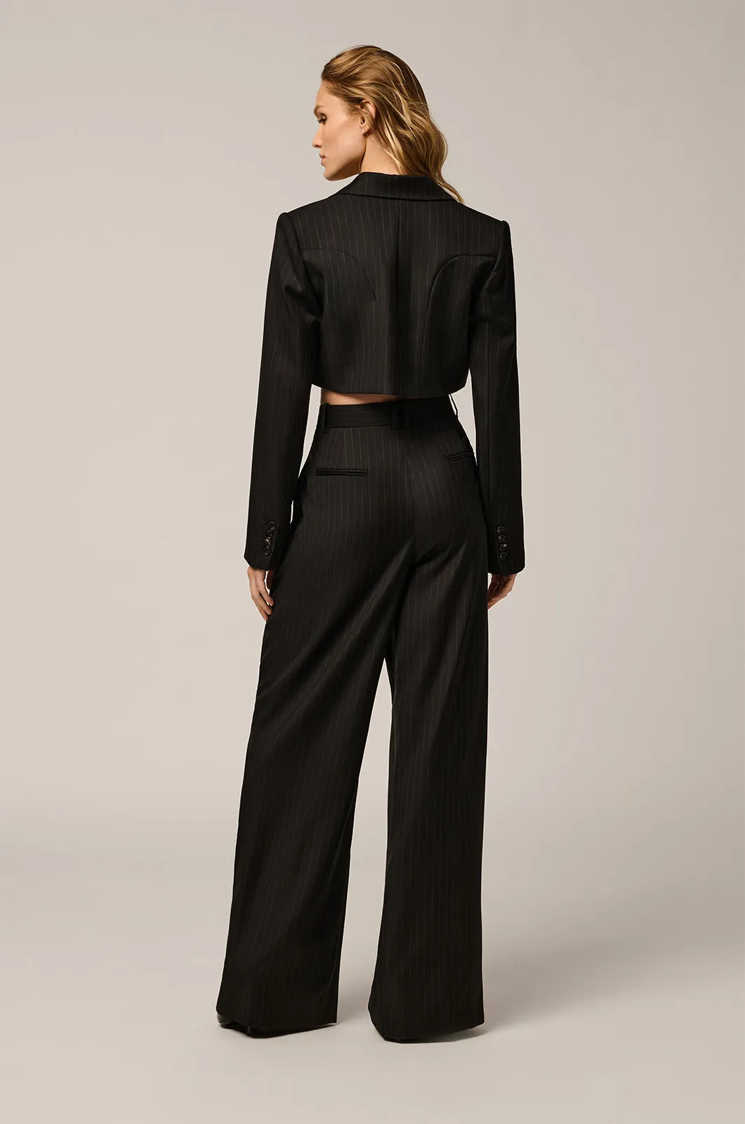 PINSTRIPE CROPPED TUXEDO JACKET