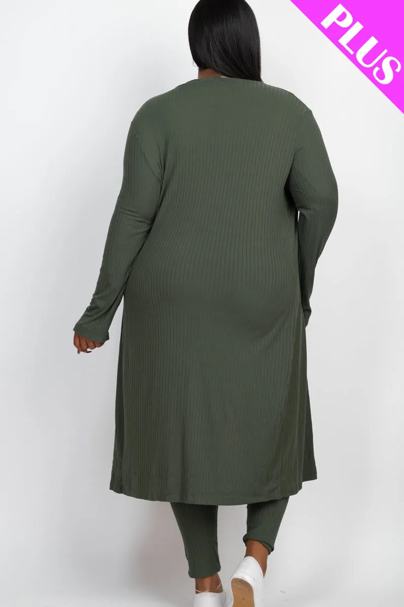 Plus Size Ribbed Long Cardigan & Leggings Set