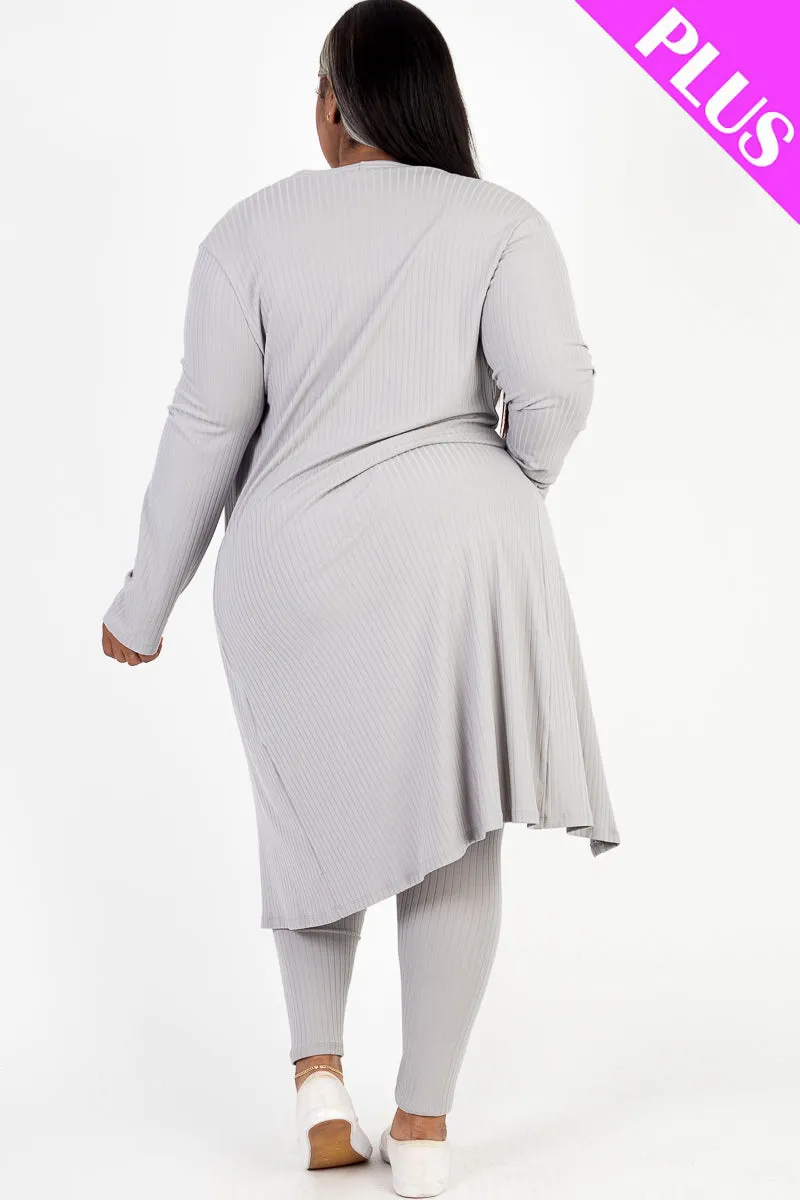 Plus Size Ribbed Long Cardigan & Leggings Set